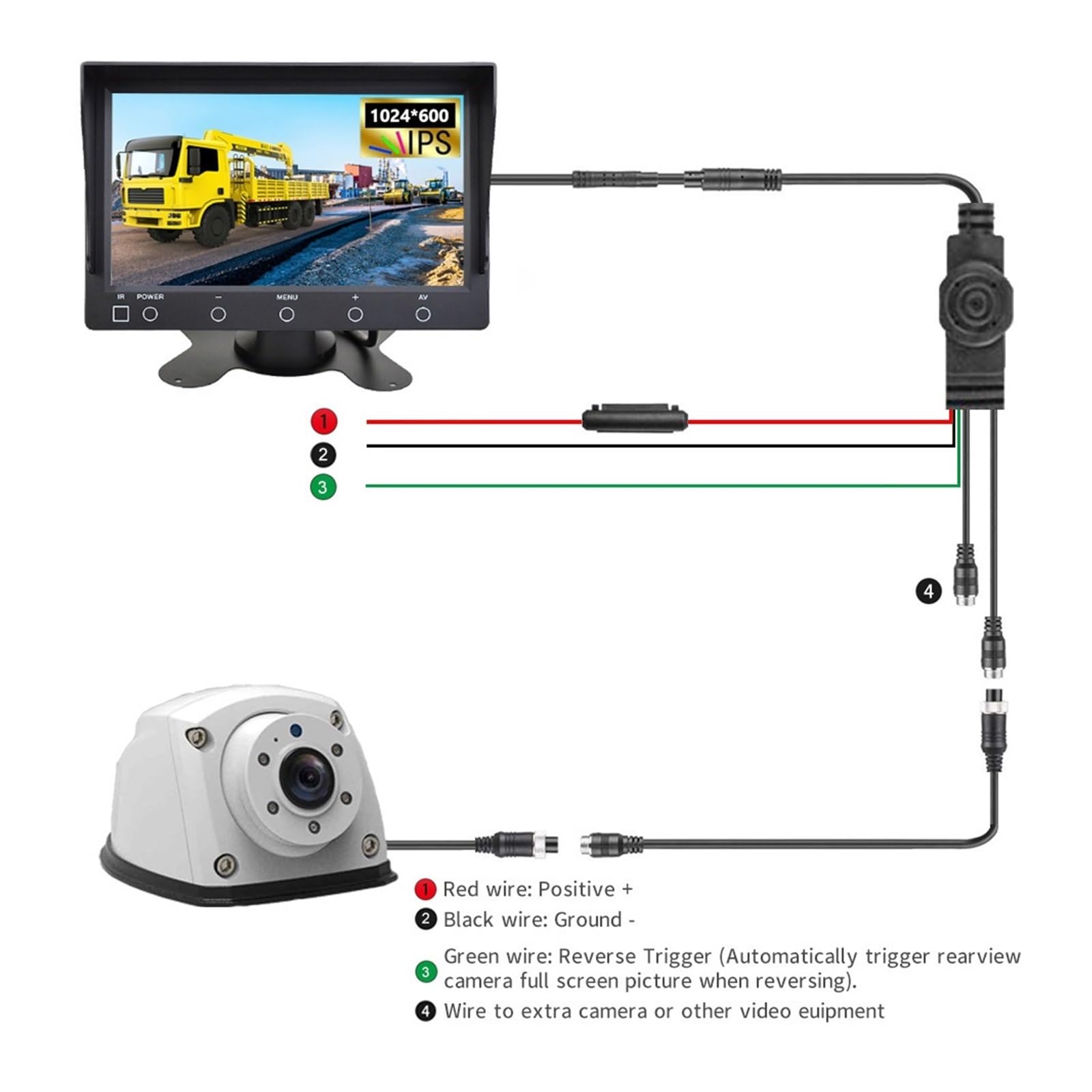 Zestaw Kamer Przyczepy 7-calowy Monitor Samochodowy 1080P Cofania Zapasowa Kamera Boczna Z Noktowizorem Do Ciężarówki RV Bus Van Stabilna Transmisja SygnałU(AHD Camera Kit - 10m)