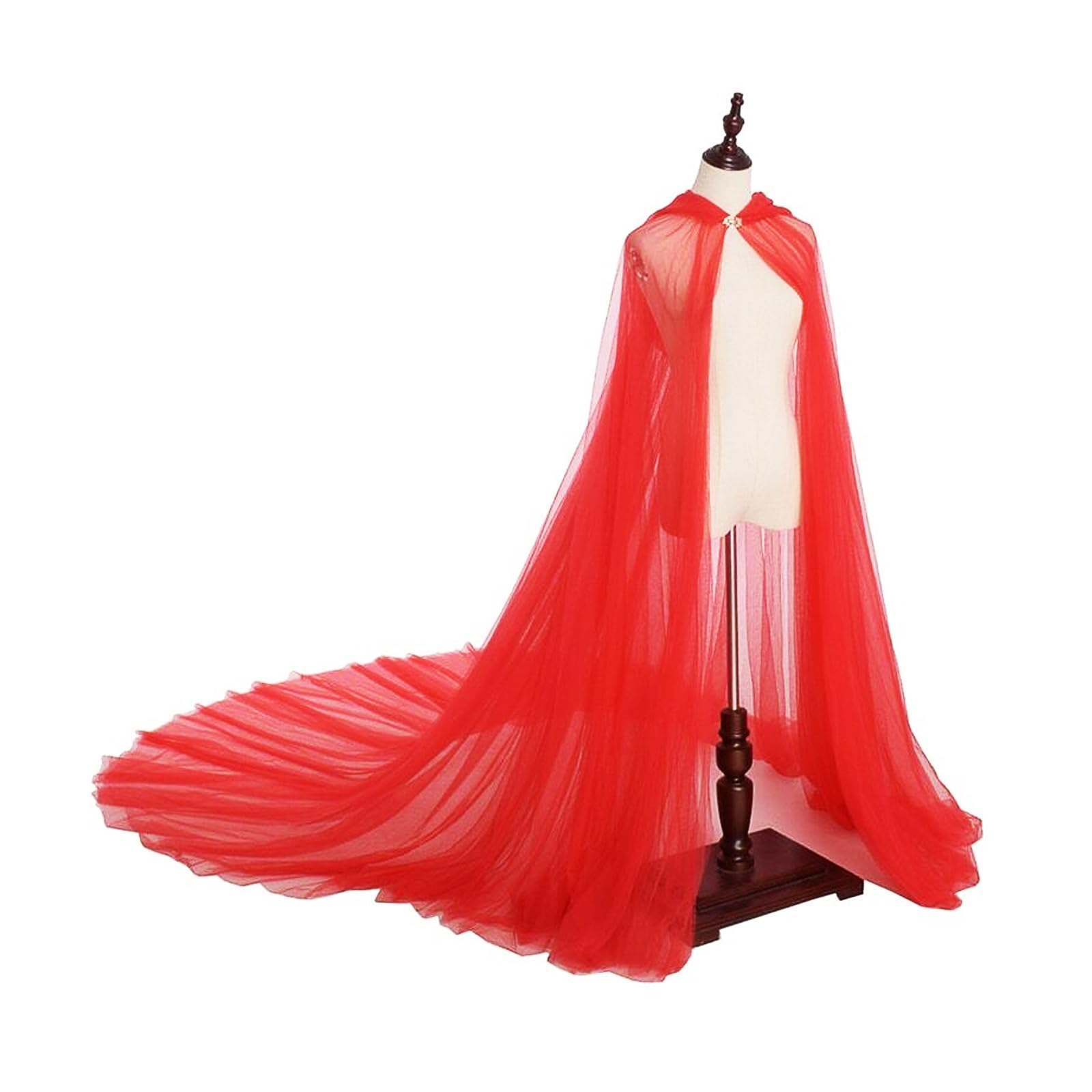 NIhtian Women Wedding Tulle Cape Witch Cloak Halloween Cape Vampire Bride Fantasy Ball Gown Gothic Dress (Red)