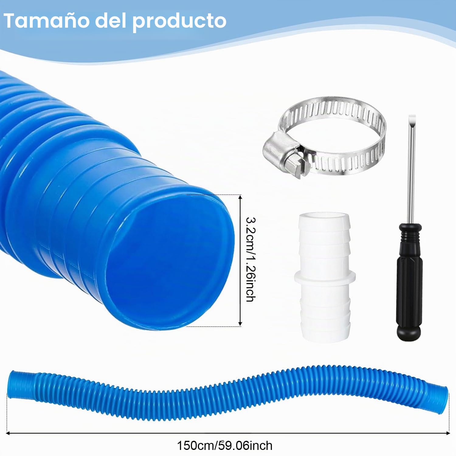 2 Piezas Manguera Piscina 32mm,150CM Tubo Piscina con 4 Abrazaderas de Metal,Manguera de Repuesto para Piscina,Manguera de Filtro de Piscina,Manguera de Bomba de Piscina para Piscinas Elevadas,Spa