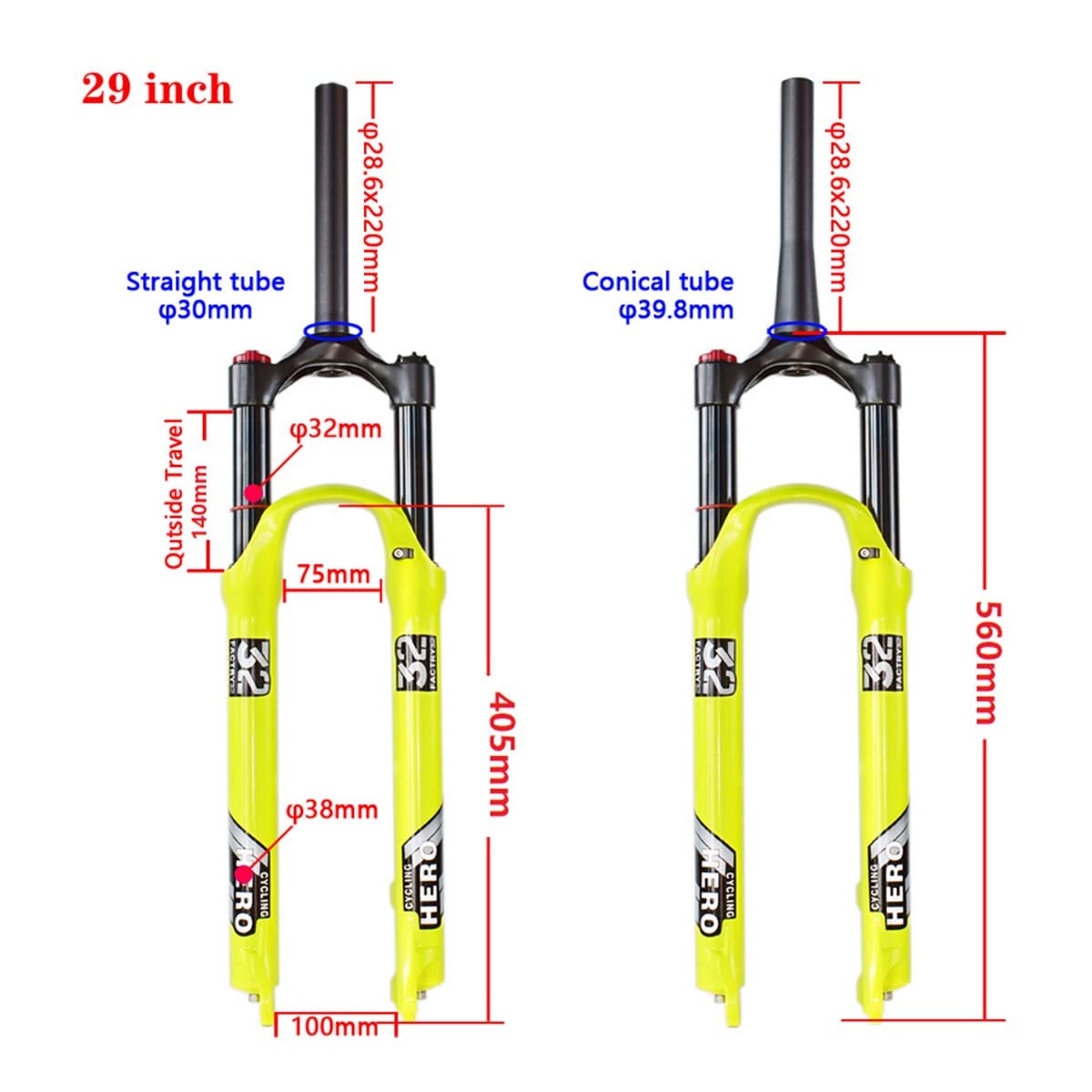 26/27,5/29" widelec amortyzowany do roweru górskiego, ugięcie sprężyny 120 mm, hamulec tarczowy MTB, rower przedni 1-1/8 1-1/2 QR 9 mm (kolor: prosty pilot, rozmiar 29 cali)