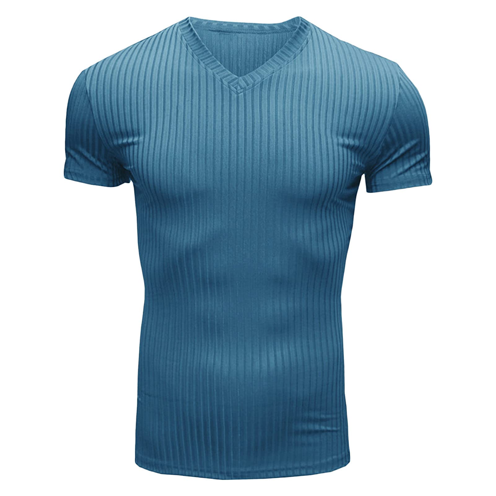 Men’s V Neck Striped Short Sleeve Casual Muscle Gym Athletic T Shirt Lightweight Wicking Dry Fit T-Shirts