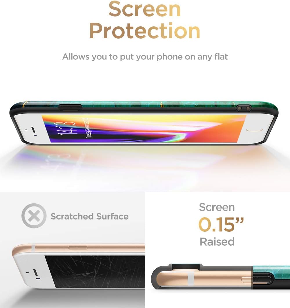 GVIEWIN Marble iPhone 8 Plus Case/iPhone 7 Plus Case, Ultra Slim Thin Glossy Soft TPU Rubber Gel Silicone Phone Case Cover Compatible iPhone 7 Plus/8 Plus (5.5 inch) (Green/Gold)