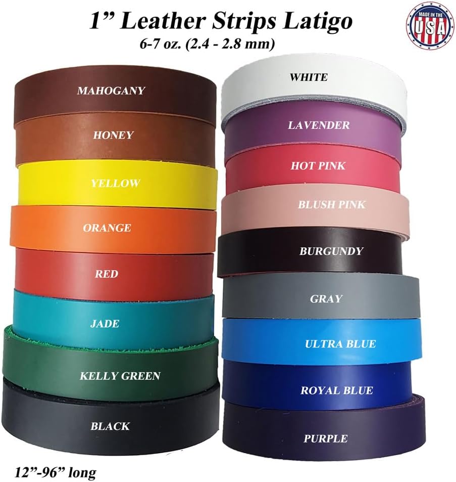 1 inch Leather Strips - 60 Inch Long Strips - Great for Belts, Collars,Leather Craft - Made in USA by Pitka Leather (Purple)