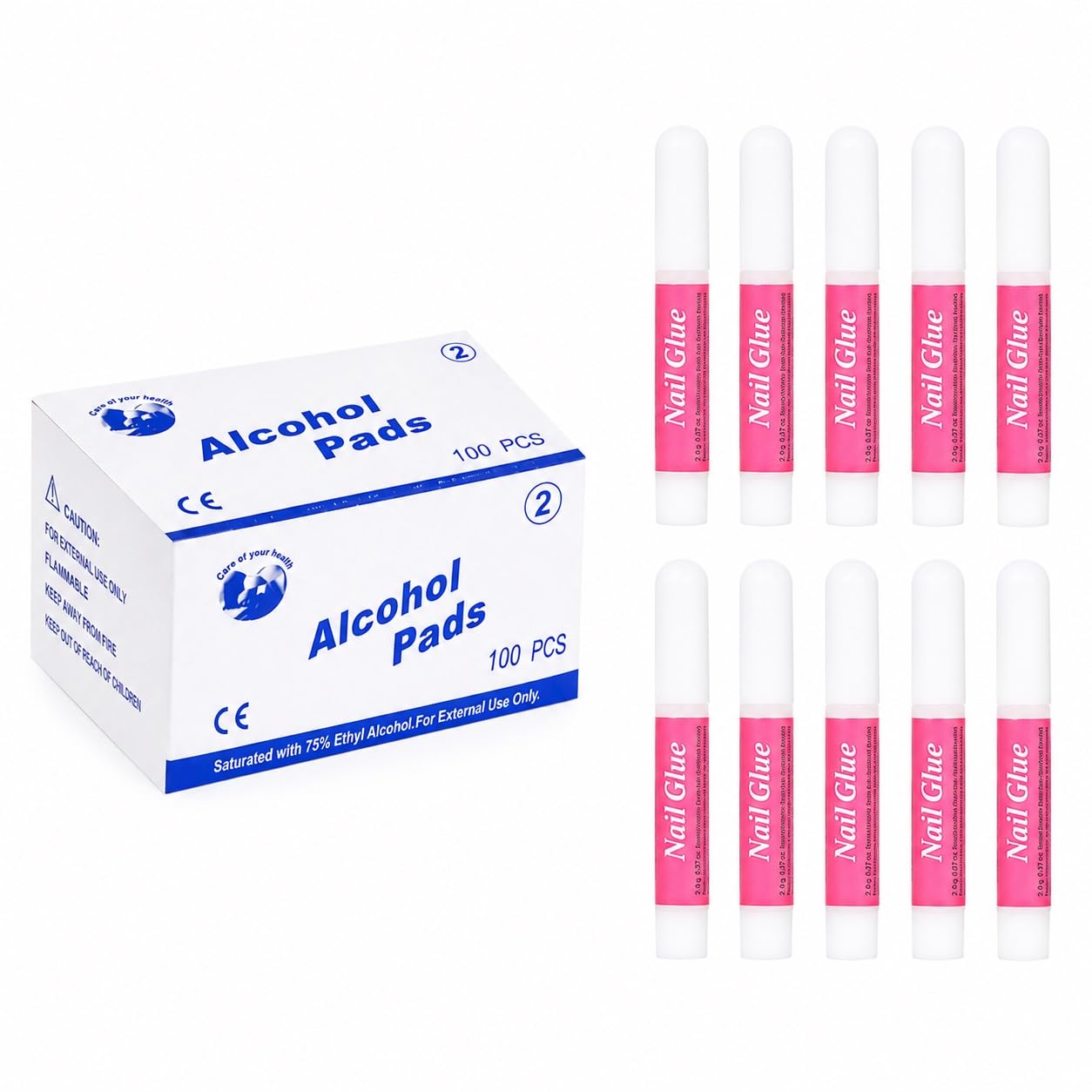 LOBE MIRACLE Nail Glue and Alcohol Pads Combo, 10 Pcs Quick Dry Nail Glue with 100 Pcs Sterile Antiseptic Wipes for Nail Prep disposable manicure kit,Mini Press on Nail Art Tool Prep Kit,for Salon Business Home Travel Use-image-10