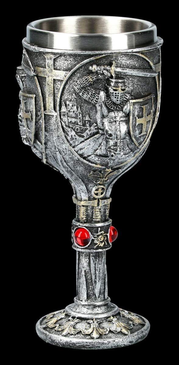 Ritter Fantasie Calice - First Knight Verres à Pied Vins, Coupe à Vin, Décoder L'Article, avec Insert en Acier Inoxydable, H 18 CM