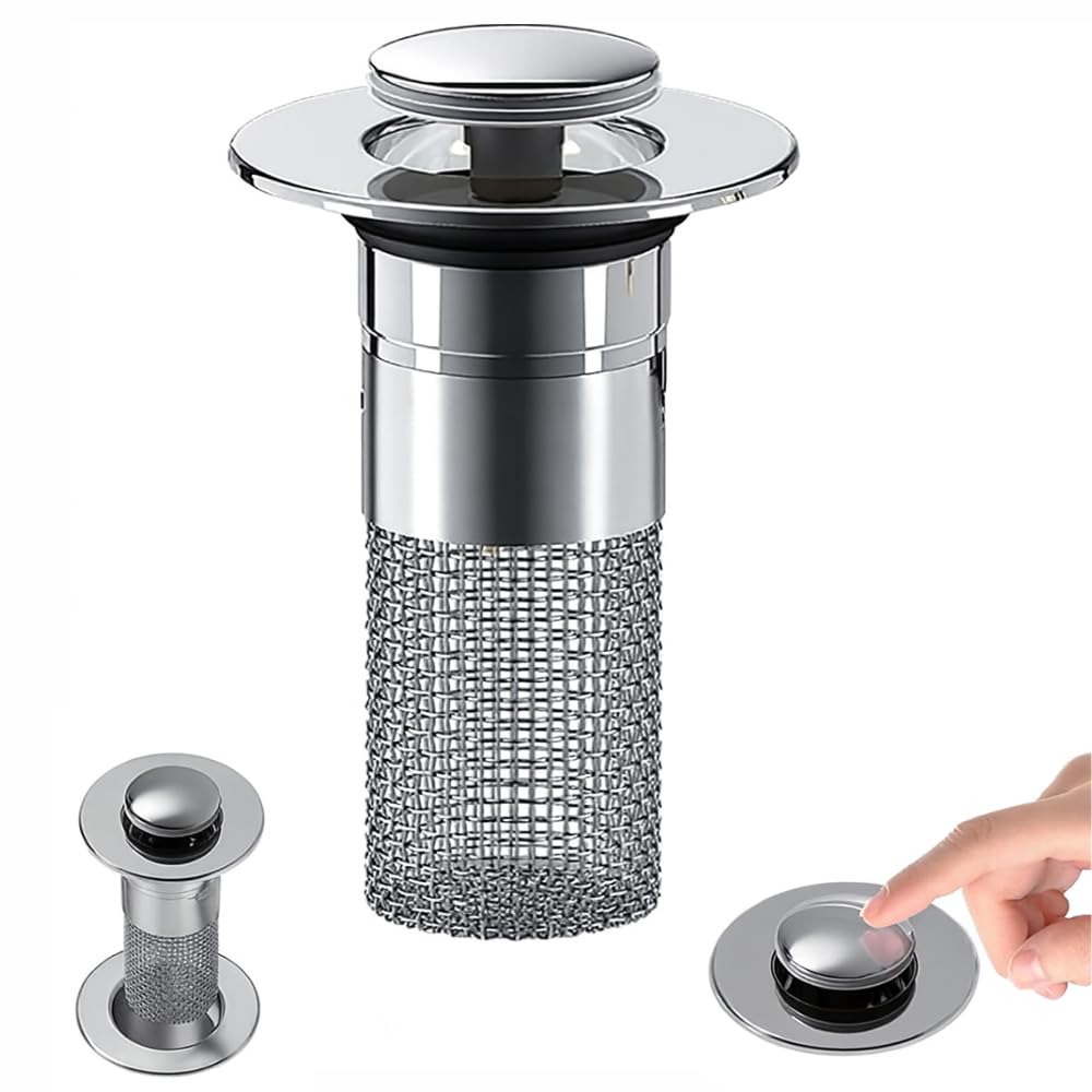 Universal Pop Up Sink Stopper with Strainer | Stainless Steel Stopper for Bathroom and Kitchen