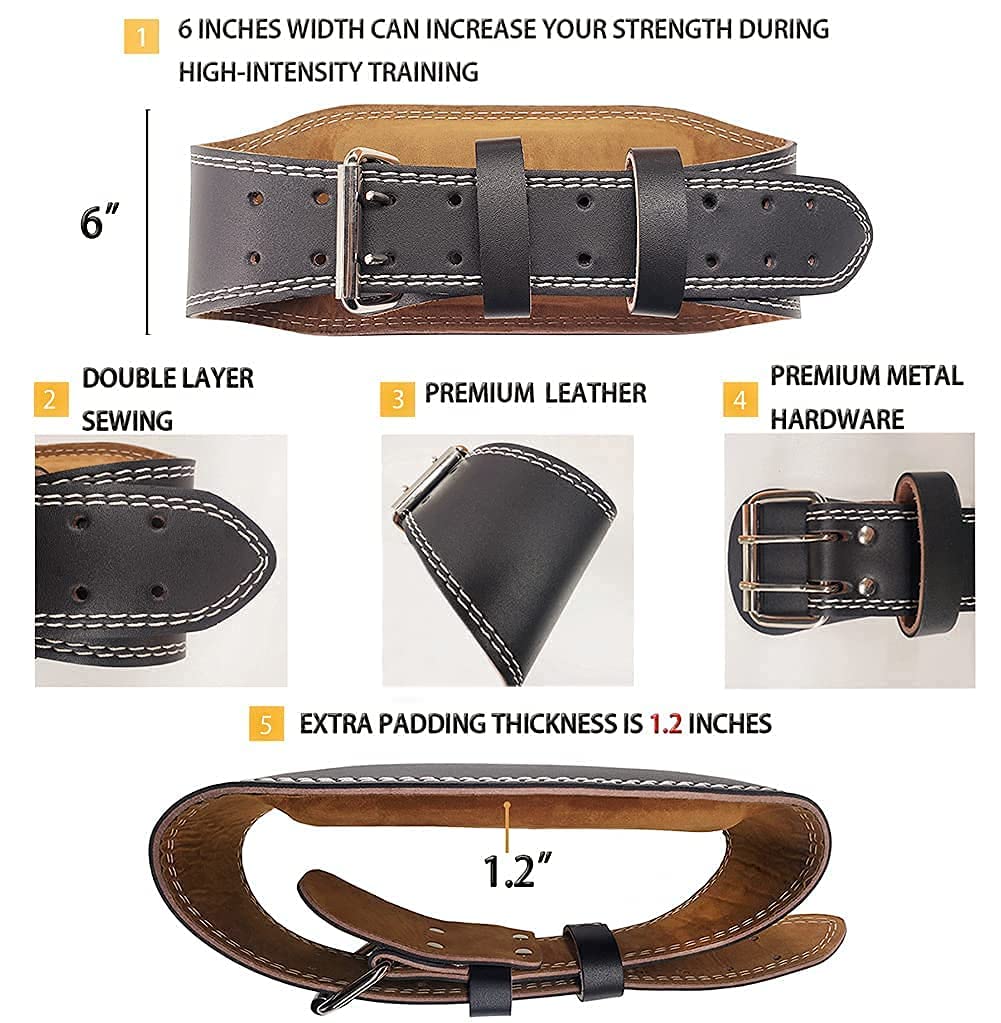 Gewichthebergürtel aus Leder für Herren – 15,2 cm gepolsterte Lendenwirbelstützgürtel, Workout-Taillenbandage für Gewichtheben, Powerlifting, Kreuzheben, Kniebeugen, Krafttraining, Fitness