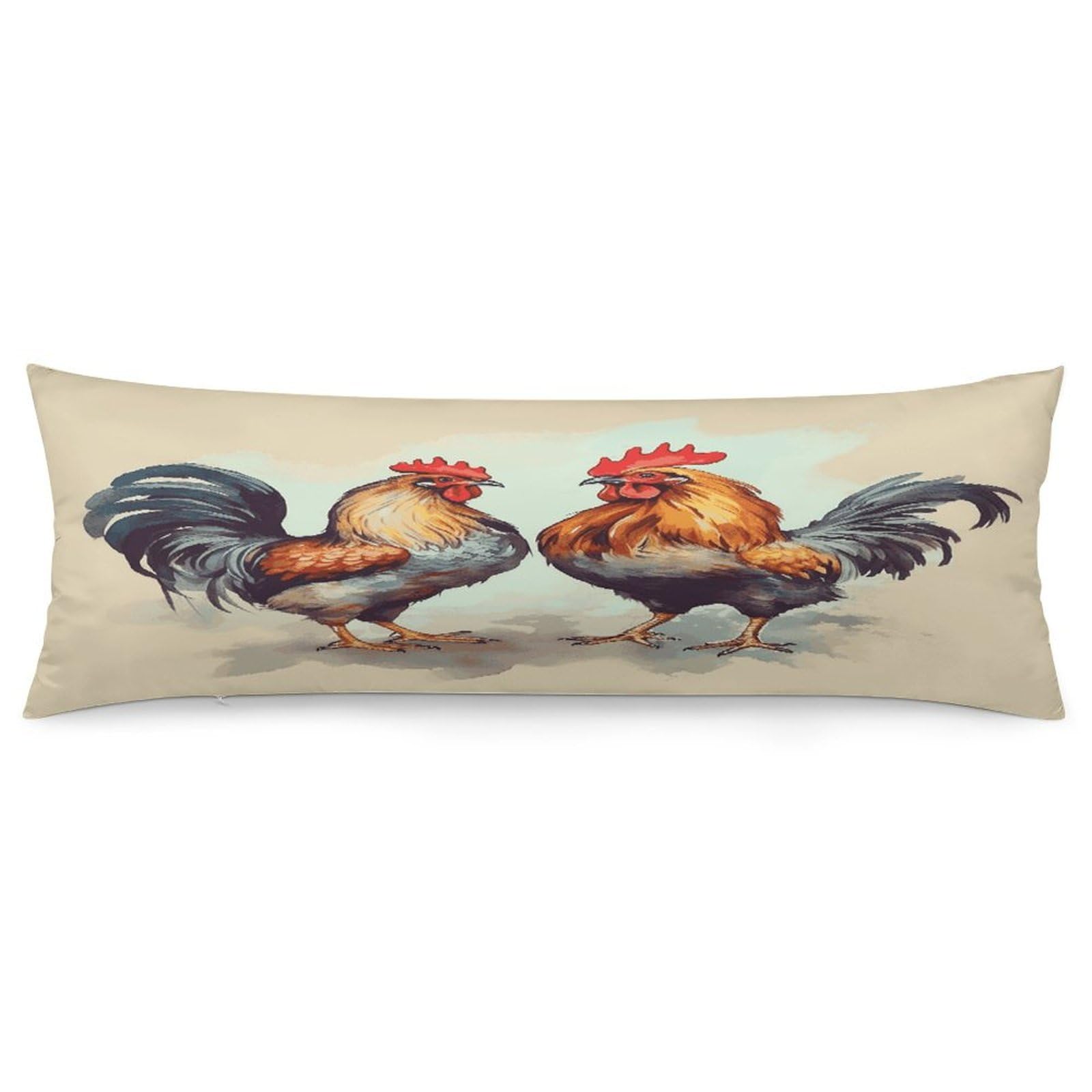 Rooster and Hen Pillowcase Decorative Body Pillow Cover Soft Full Long Pillow Case Breathable Large Body Pillowcase Cute Cozy Pillow Sham for Bed Couch Sofa 18.9 X 53 Inch