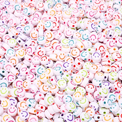 Wxbc 100 Pcs Lettres Perles Acryliques pour Bracelet Faire Drôle 12 Constellation Lâche Étoile Perles Entretoises Enfants Bijoux-4x7mm Blanc Smiley, 100pcs