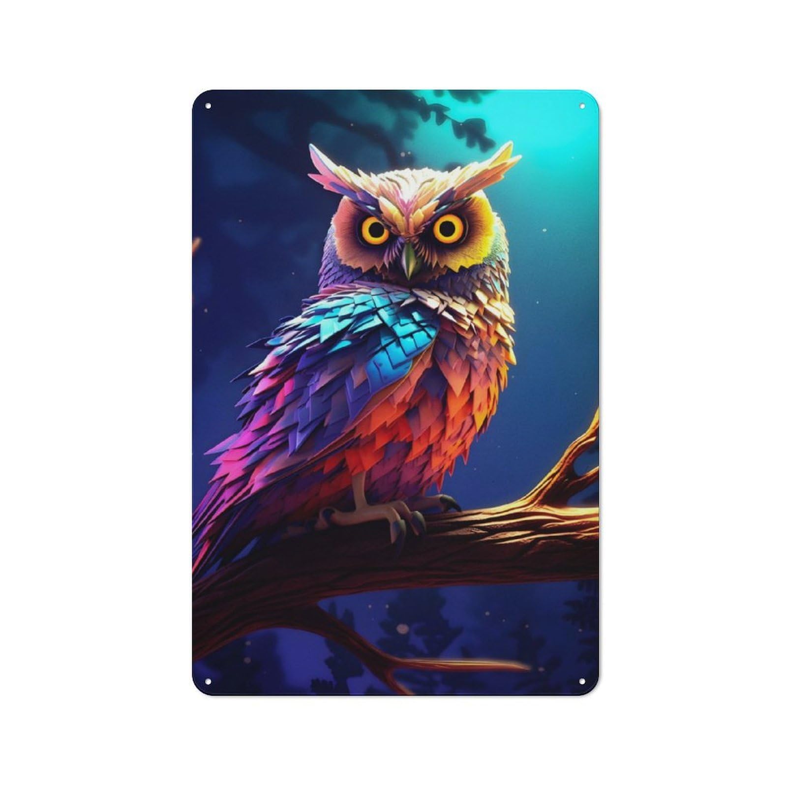 Junmoney Owl Blue Night For Hobby Room Or Studio, Retro Tin Sign 30X20cm, Gift For Creative Interior Collectors During The Christmas Season