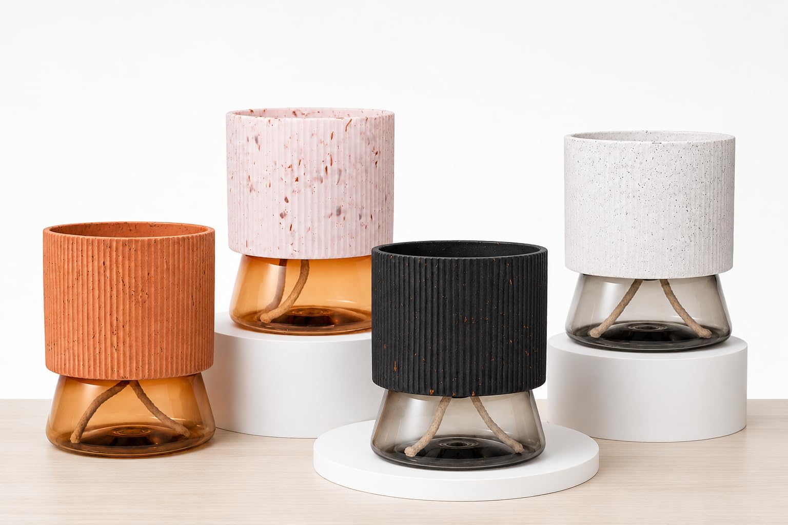 Self Watering Planter - Kyoto - with Cotton Wick Water Reservoir | Indoor Flower Pot for Small Plants | Visible Water Level | Modern Plant Pot for Home, Living Room, Office & Tabletop Décor, Set Of 4-image-23