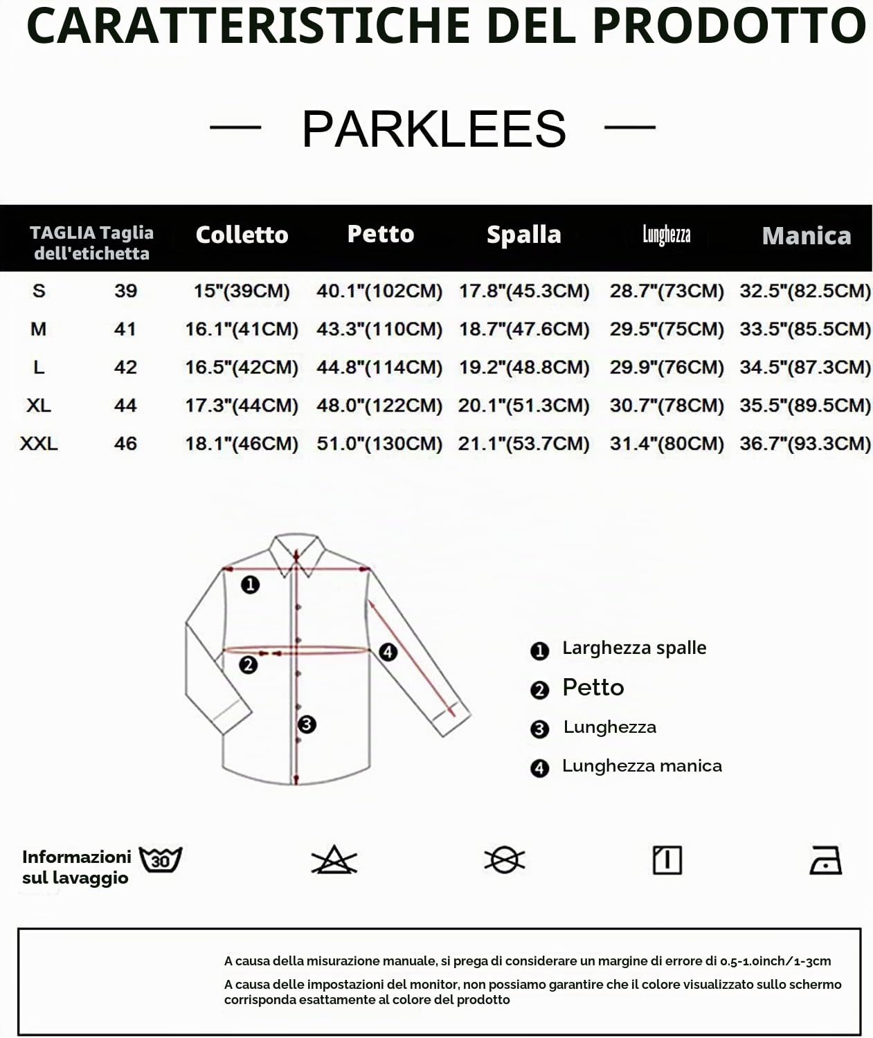 PARKLEES Camicia da uomo a maniche lunghe tinta unita slim fit casual business formale abbottonatura camicie con tasca
