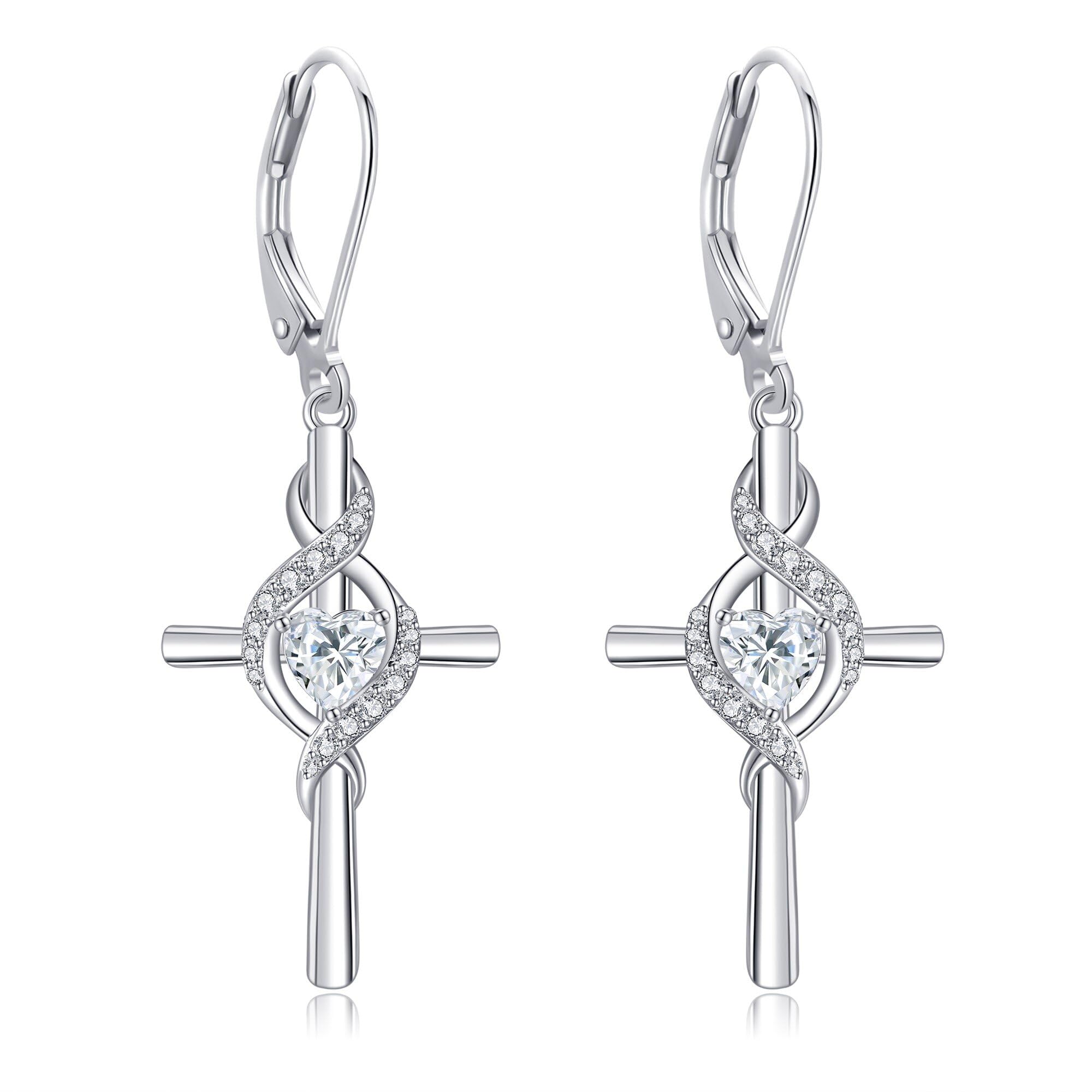 ONEFINITY Cross Earrings for Women 925 Sterling Silver Cross Birthstone Dangle Drop Earrings Infinity Cross Religious Jewelry Gifts for Women