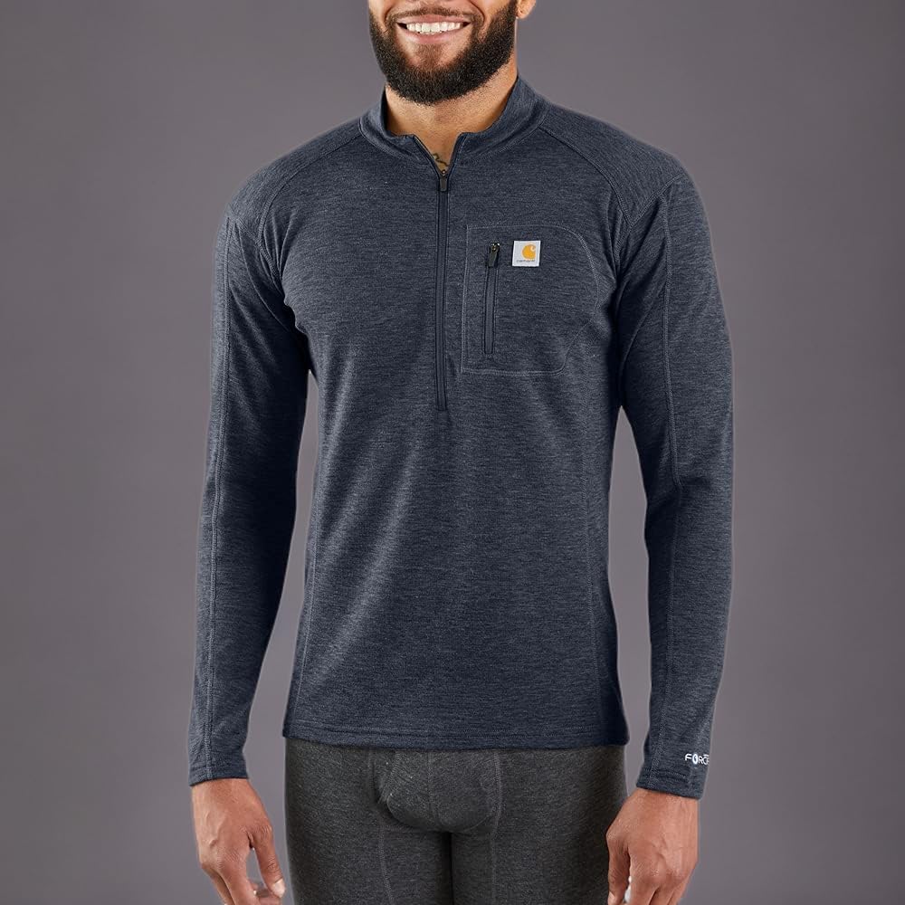 Carhartt Herren Base Force Schweres Polyester-Wolle, Viertelreißverschluss Baselayer-Shirt, Marineblau meliert, 4X-Groß – Ansicht 4