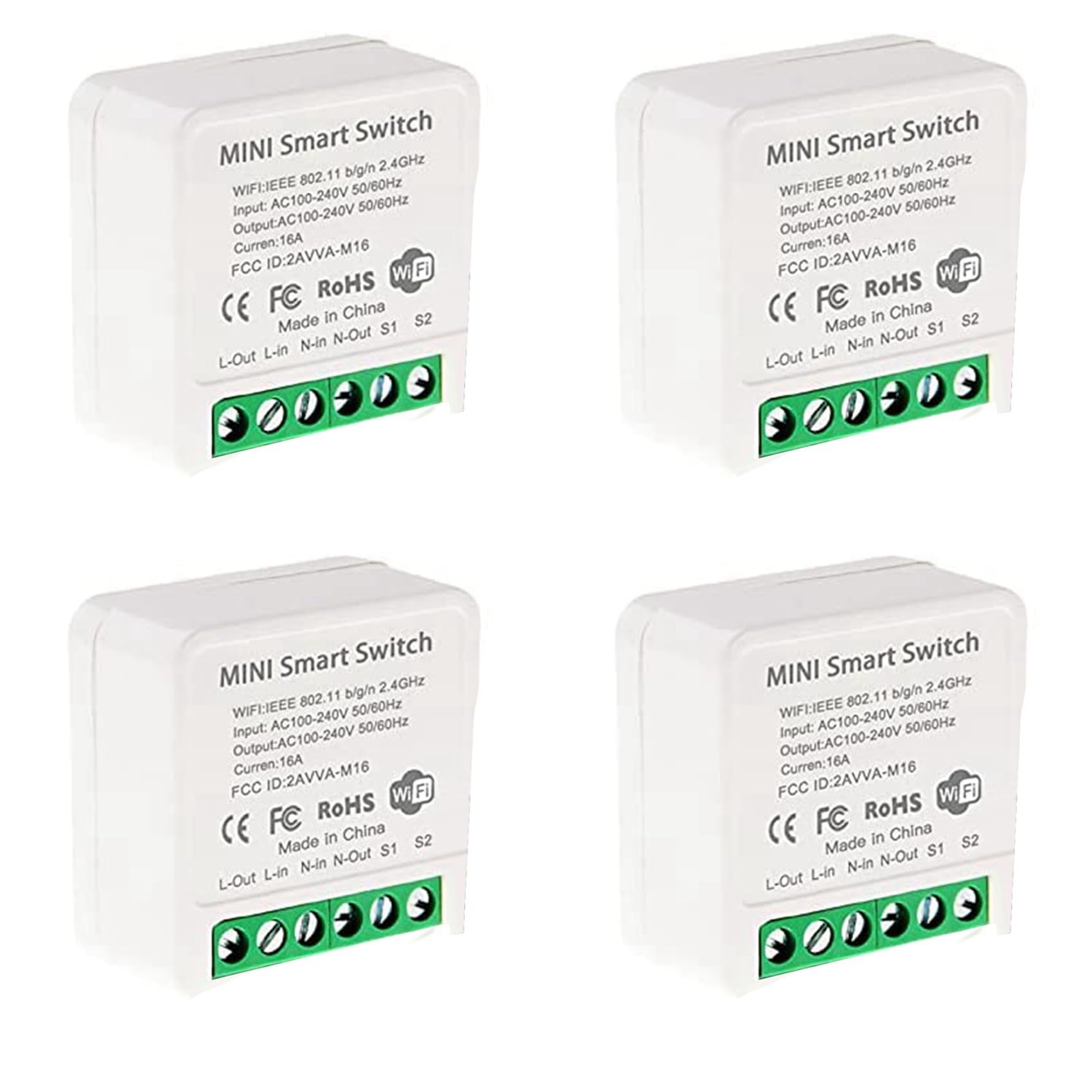 Jnchdghwa As Shown 4X Mini Smart Wifi Relay Switch, Diy Timer Light Switch Module Smart Life/Tuya Application, Wireless Remote Control