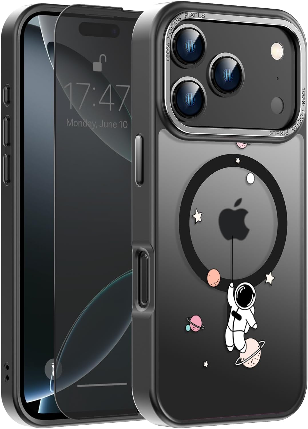 Goodon for iPhone 17 Pro Case with Privacy Screen Protector, Compatible with Magsafe, Shockproof Translucent Matte Cover - Cute Floral Design Phone Case for Women and Girls - Astronaut Spacewalk