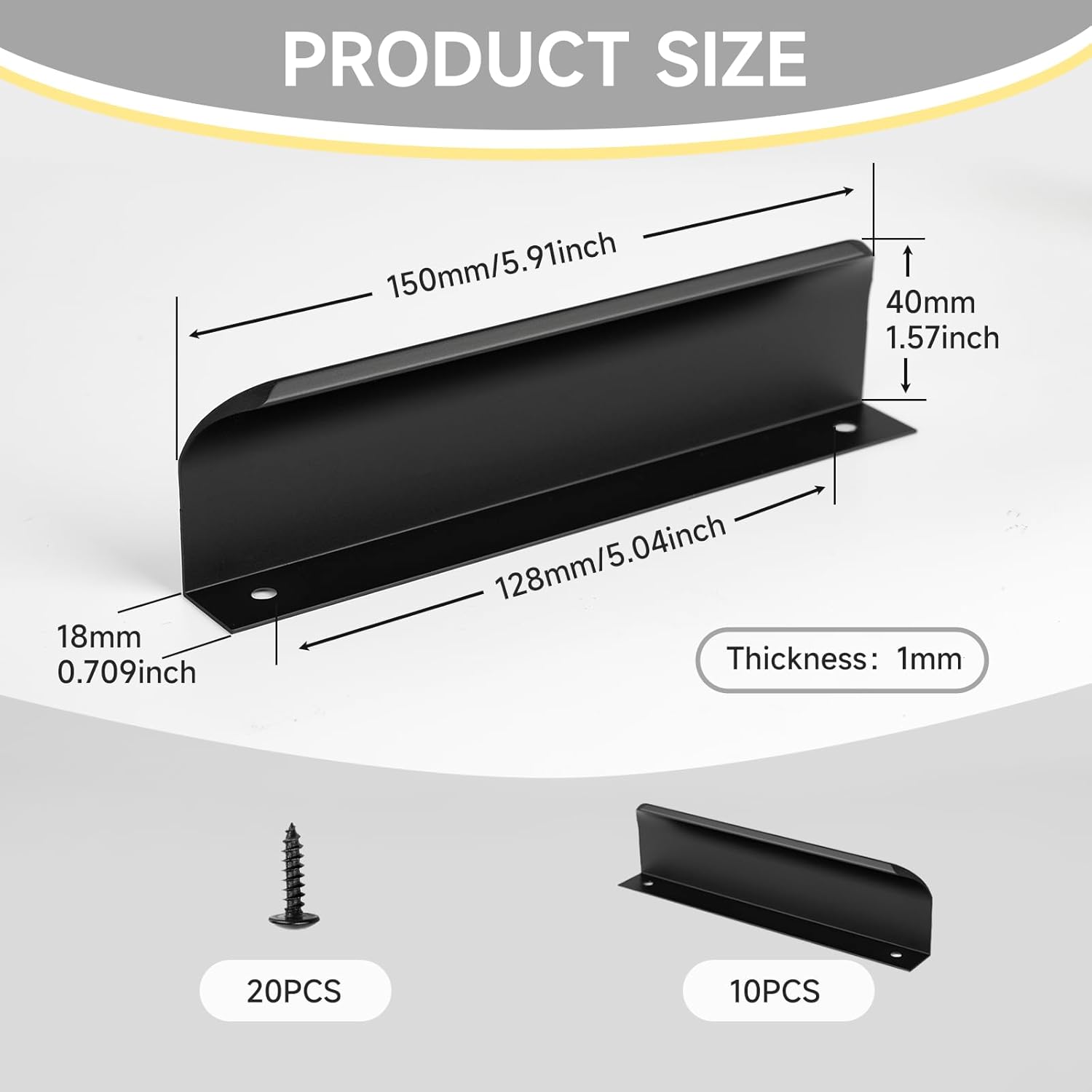10 PCS Modern Cabinet Pulls, Brushed Dresser Drawer Handles, Edge Finger Long Pulls Hardware for Kitchen Cupboard Closet Door (Black, Hole Centers:5-1/16in(128mm)