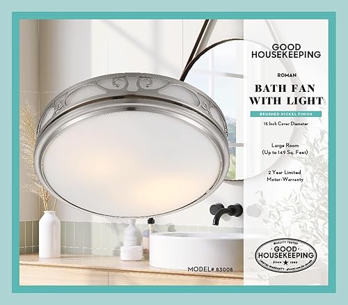 Miniatura 2 de HUNTER 83008 Sona - Ventilador de escape decorativo para baño con luz y luz nocturna, níquel cepillado