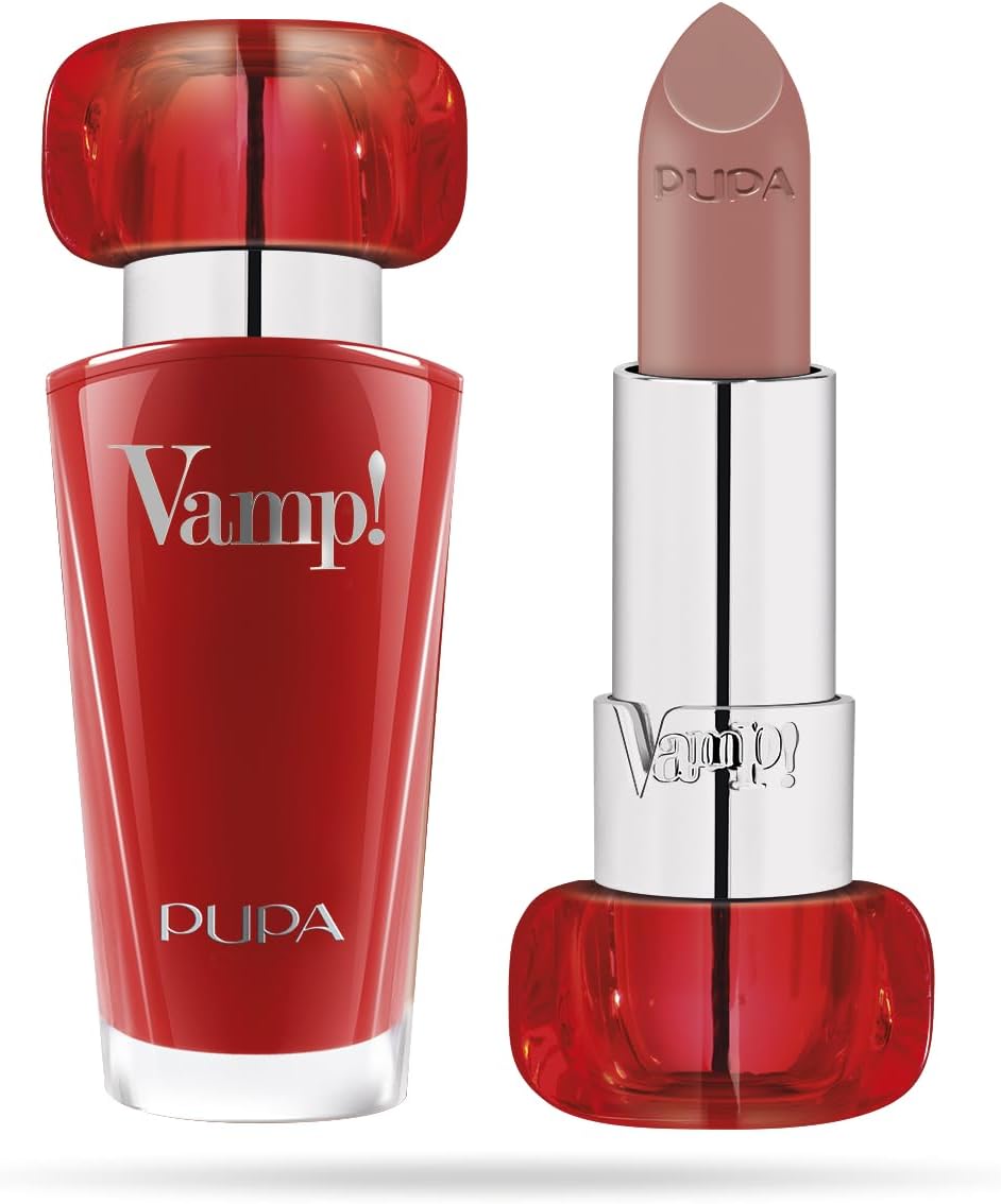 Pupa Milano Vamp! Extreme Colour Lipstick With Plumping Treatment - For Fuller, Defined Lips - Adds Incredible, Deep Color To Lips - Soft Texture Adheres Perfectly - 101 Warm Nude - 0.123 Oz