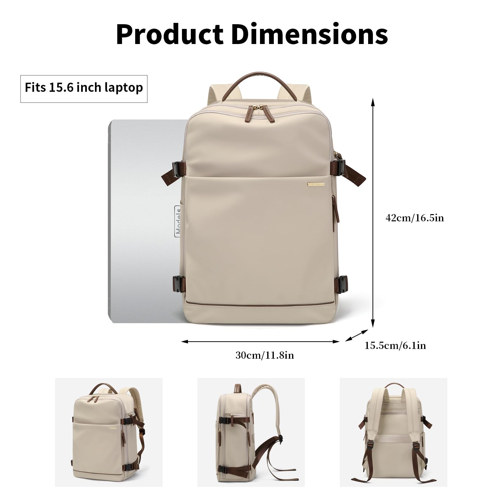 GOLF SUPAGS Zaino per Laptop con Scomparto per Laptop Separato, Adatto per Notebook da 15,6 Pollici, Borsa per Computer di Grande Capacità per Zaini da Lavoro, Viaggi e College per Donne (Albicocca)