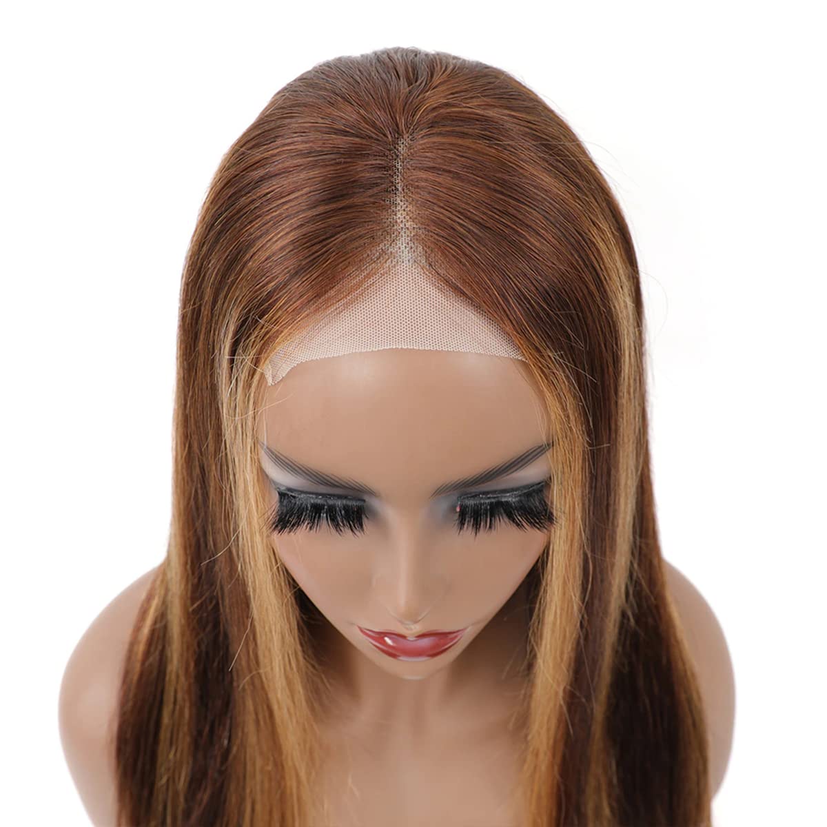 Highlight 4x4 Lace Closure Wig Human Hair Lace Front 4/27 Brown mix Honey Blonde Ombre Human Hair Wigs 18 Inch Glueless Pre Plucked with Natural Hairline - Image 2