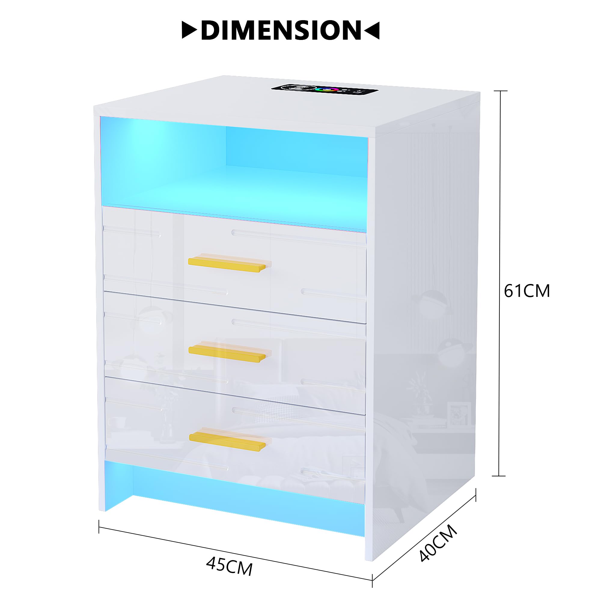 Comodino Con Ricarica USB E LED - 2 Cassetti, Luci Regolabili | Per Camera Da Letto - Foto 8