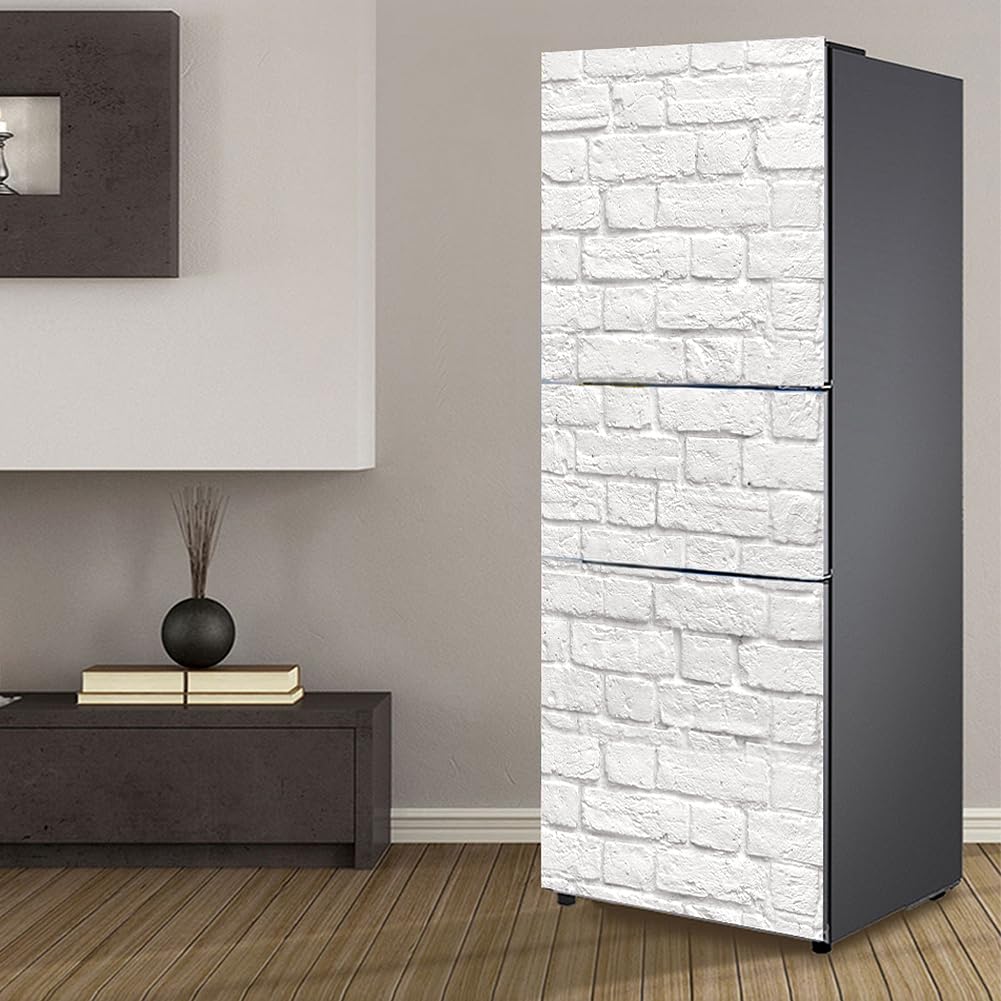 Fridge Sticker, Fridge Sticker Full Covering Door Covers Skins Wall Stickers for Kitchen Decal, White Retro Brick(M: 60x180 cm)