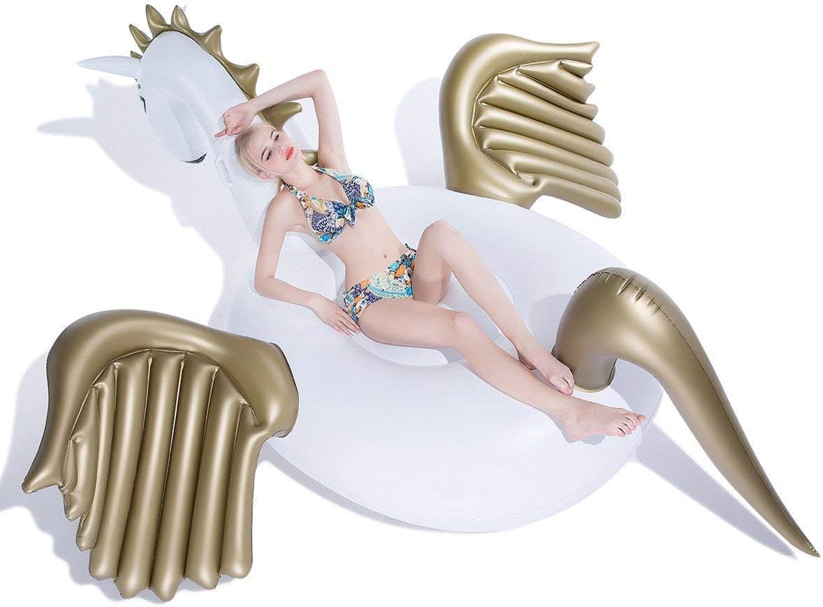 Jasonwell Giant Inflatable Unicorn Pool Float Floatie Ride On with Fast Valves and Jasonwell Giant Inflatable Pegasus Pool Float Pool Tube with Fast Valves