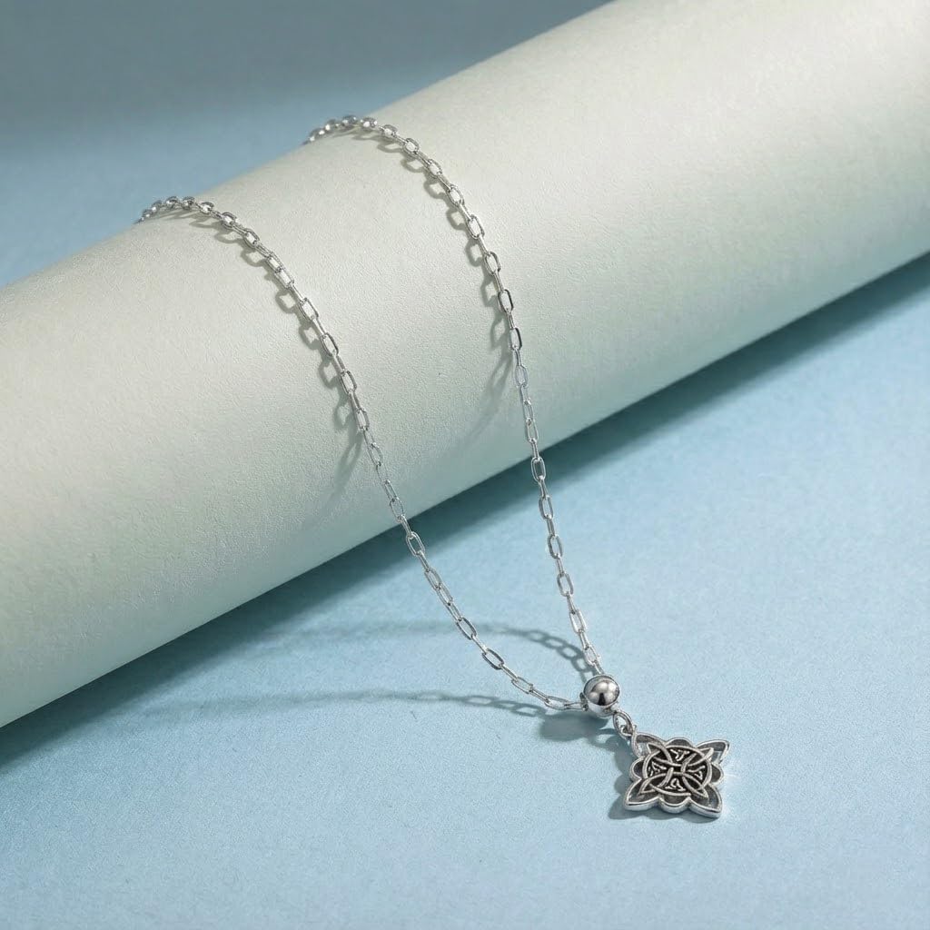 LeCalla 925 Sterling Silver Celtic Knot Necklace for Women | Antique Love-Knot Pendant Necklace Gifts for Women Mom Wife Her Birthday Christmas | Classic Celtic Love Knot Silver Jewelry