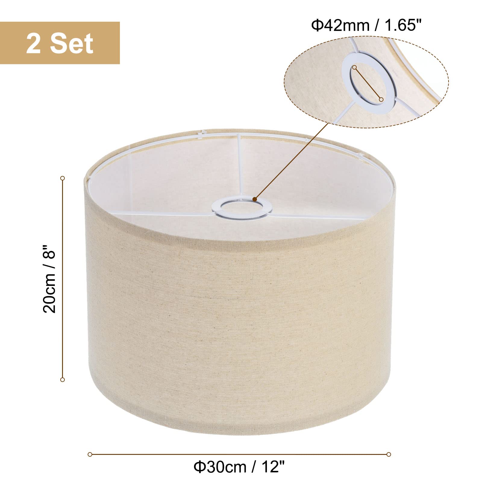 PATIKIL Drum Lamp Shades Set of 2, 12"x12"x8" Linen Lamp Shade Easy Assembly Lampshade for Table Lamps Floor Lamps Pendant Lights Cream - Image 2