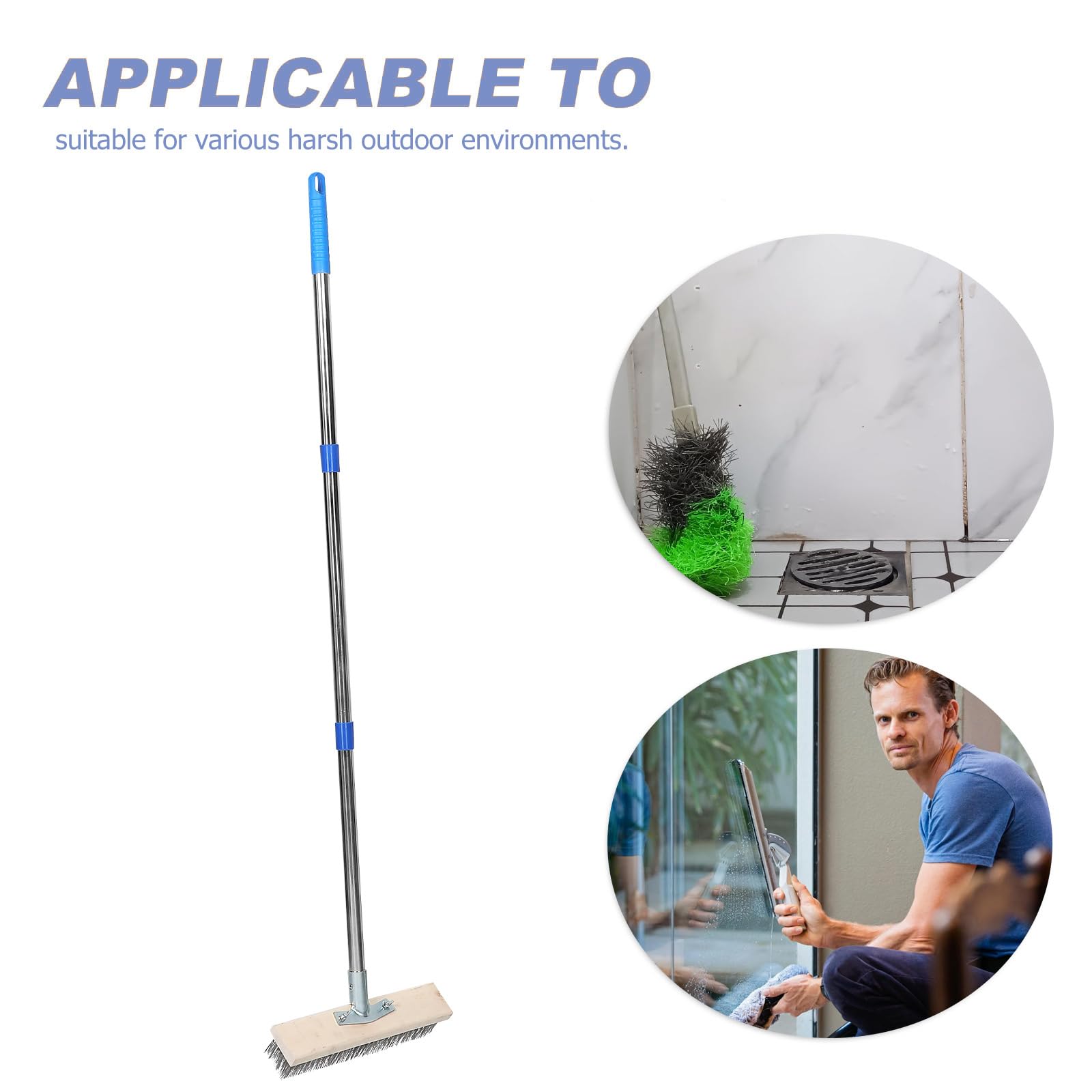PLAFOPE Cepillo de Escoba de Alambre Resistente con cerdas de Acero Inoxidable y Mango Largo para Eliminar el Musgo. Escoba para Exteriores y Limpieza de Jardines.