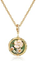 LYLYMIMI Vintage Van Gogh Green Flower Oil Painting Pendant Necklace for Women - Gold Plated Brass with Pearls