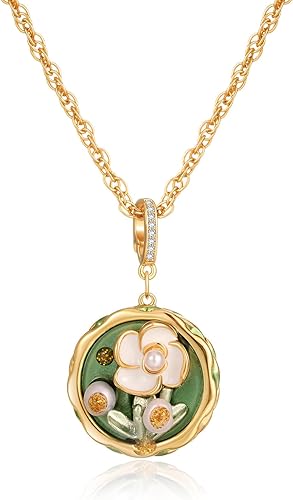 Collar vintage Van Gogh flor verde pintura al óleo estilo colgante collares para mujer