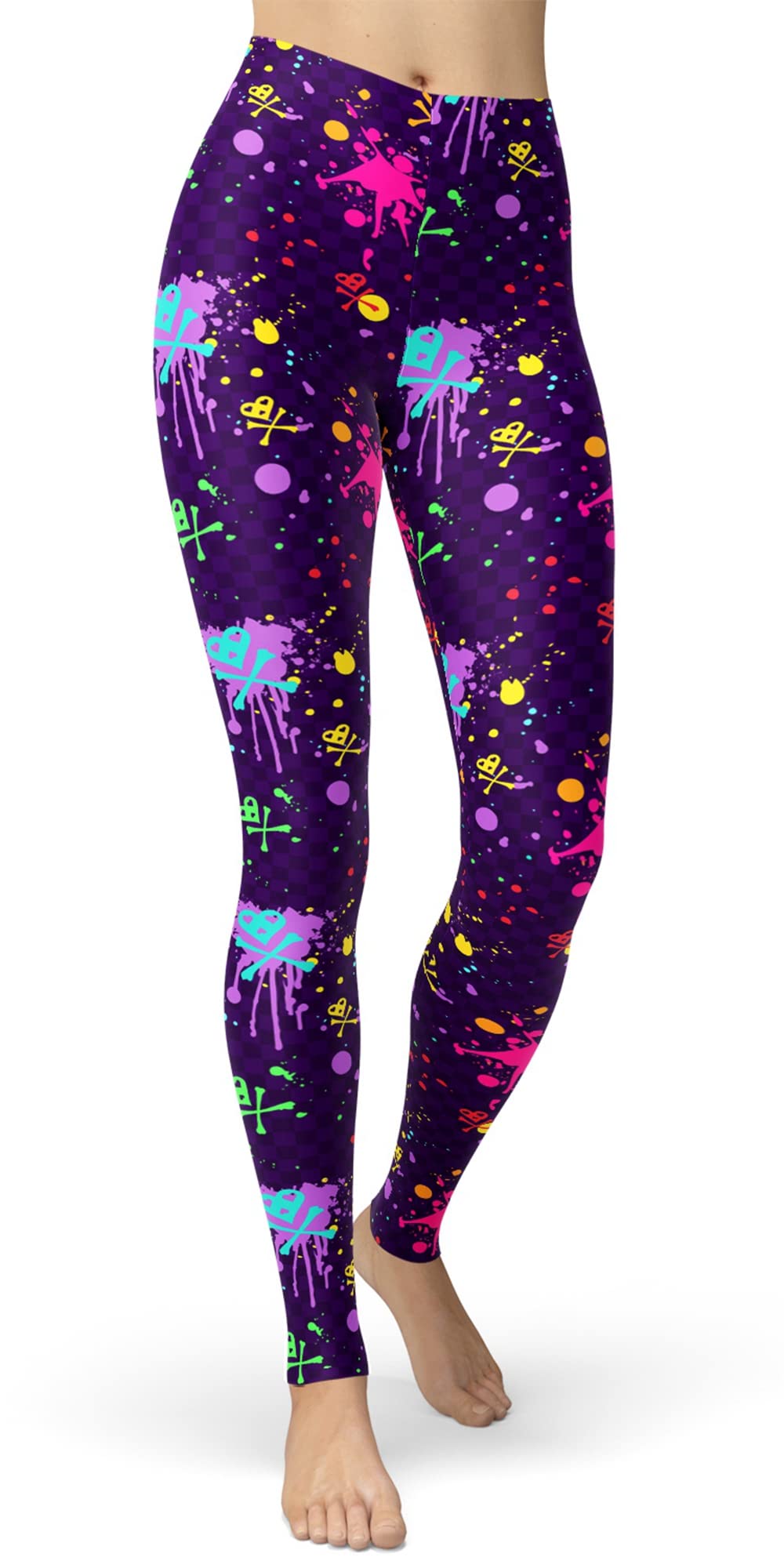 sissycos Women's 80s Leggings Neon Artistic Splash Printed Pants