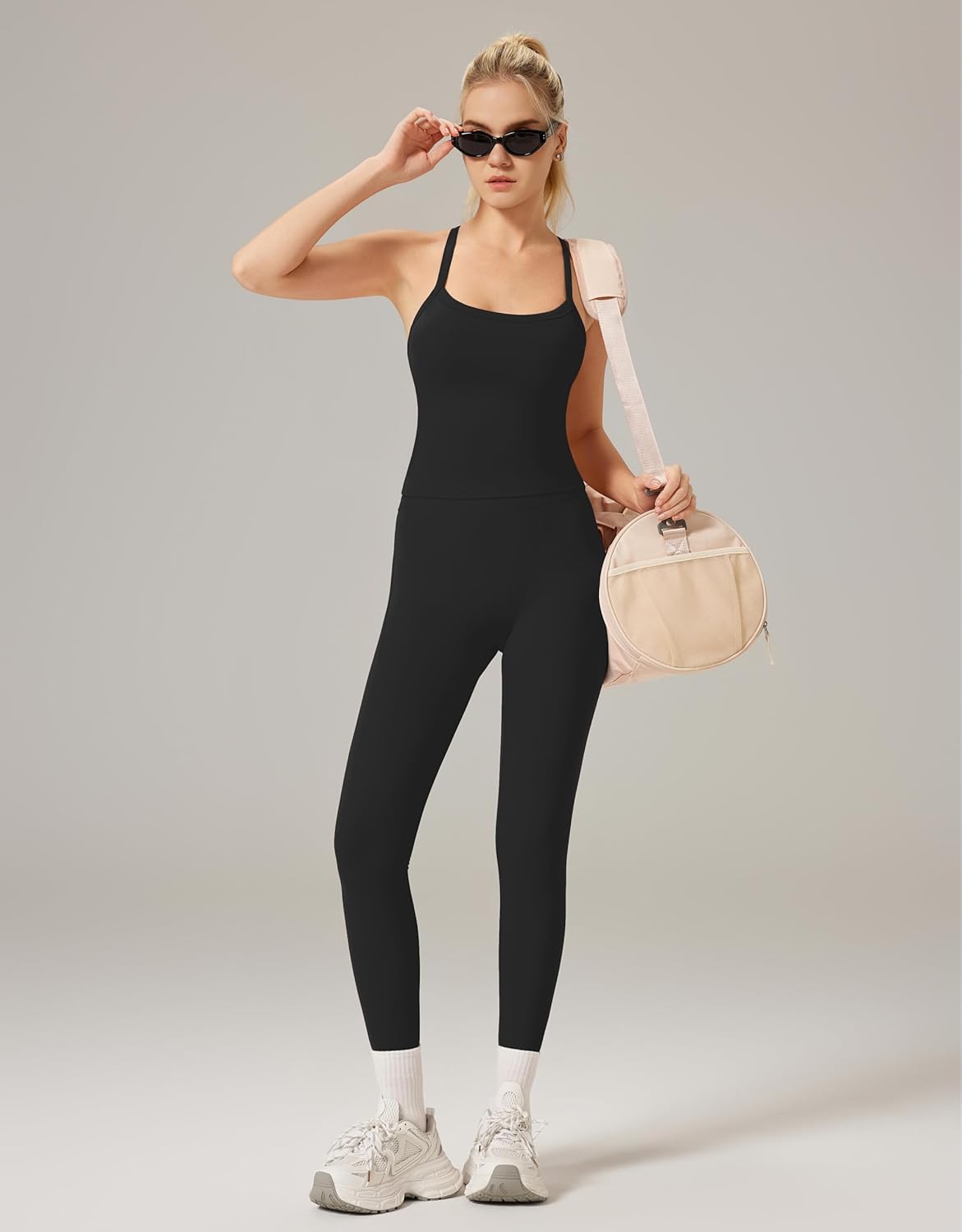 RXRXCOCO Cross Back Workout Sets for Women 2 Piece Padded Tank Tops Hidden Scrunch Leggings Gym Outfits with Pockets - Image 6