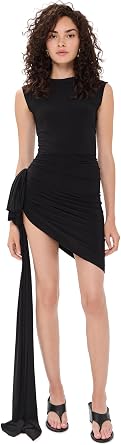 Norma Kamali Womens Sleeveless Side Drape Mini Dress with Bow