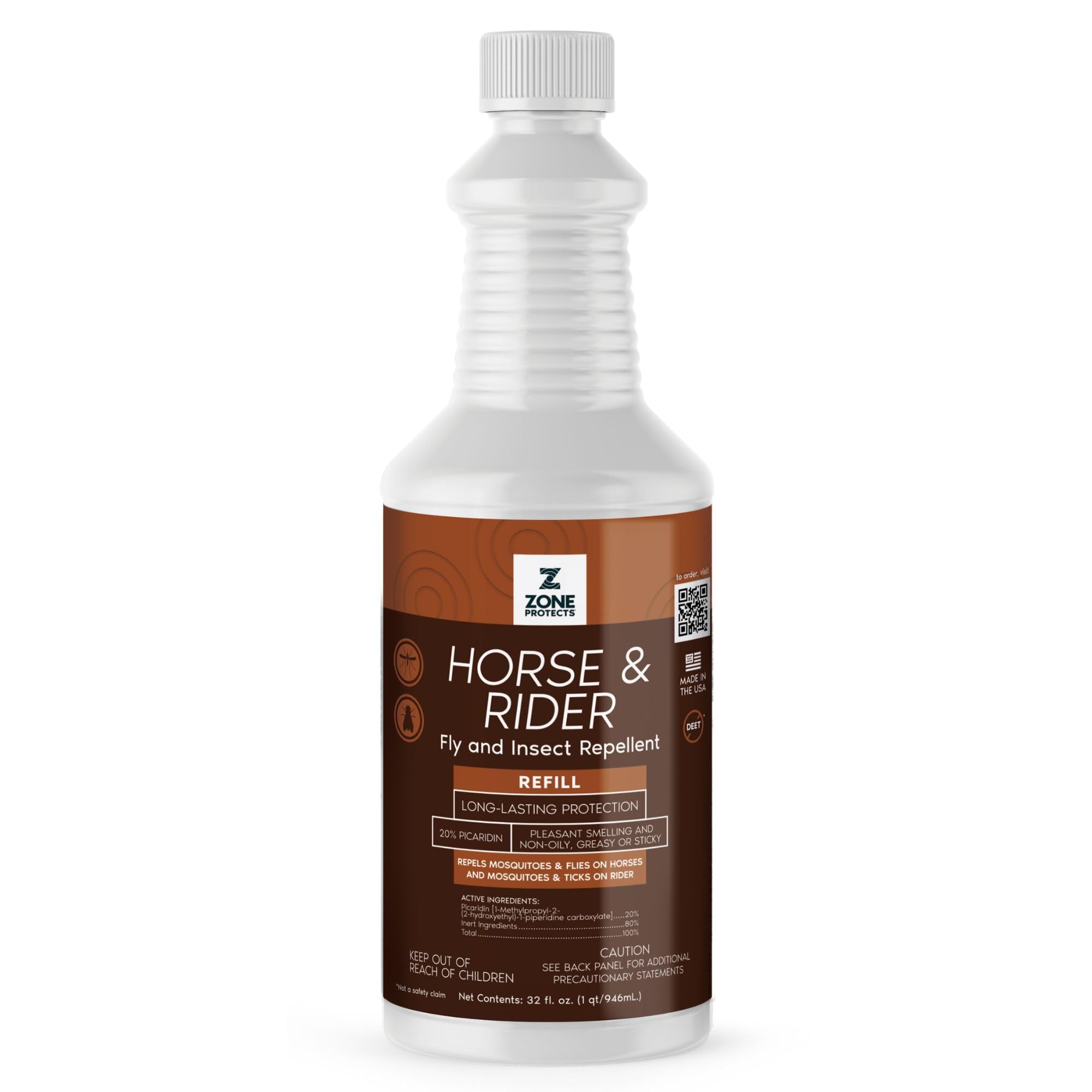 Horse & Rider Fly/Insect Repellent 32oz Refill; Picaridin Based, Light Fresh Scent, Masks Horse Hide; 12-Hr Proven Protection Against 400 Fly Species