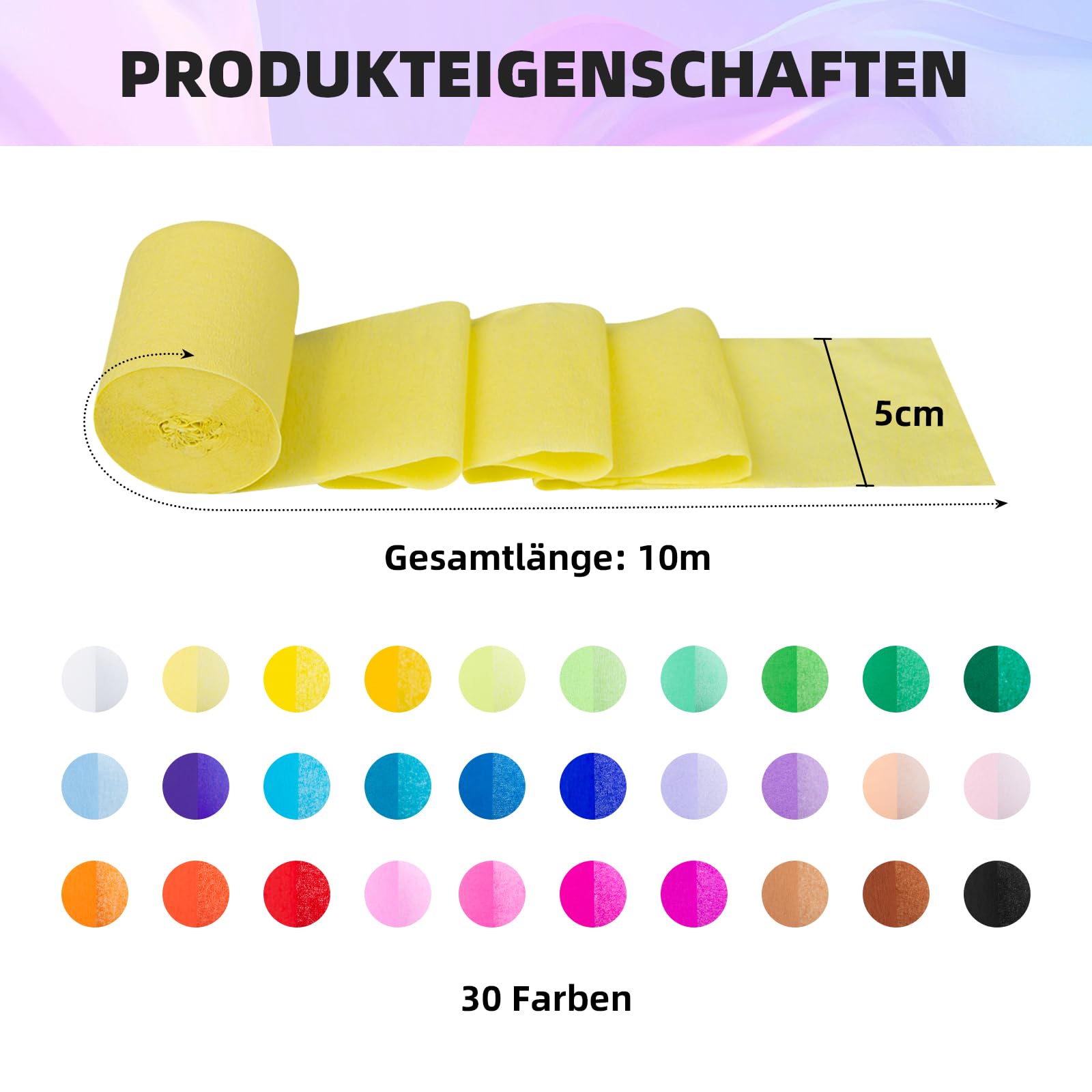 DAOUZL Papier Crépon 30 Couleurs, Serpentins Colorés, Bandes Décoratives pour Mariage, Fête D