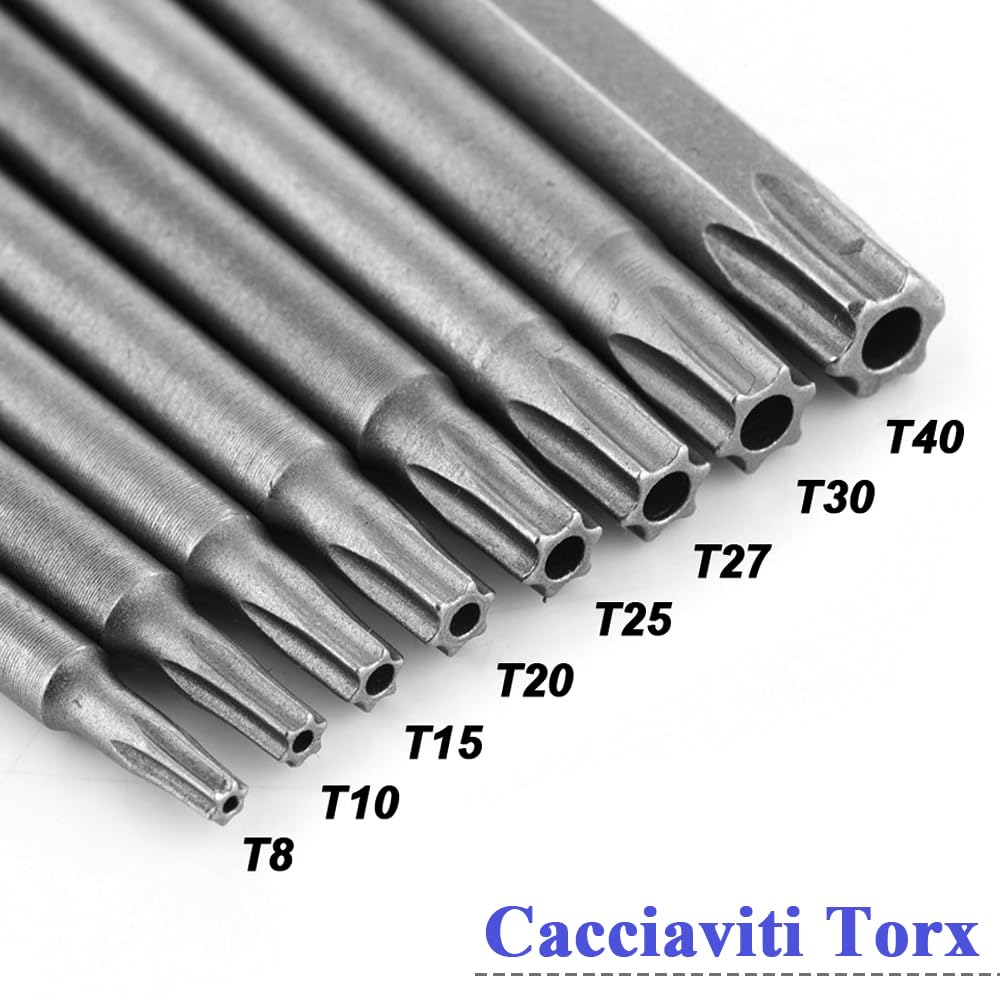 Mesee 8 pezzi Punte per Cacciavite Torx da 150 mm Punte Cacciavite Magnetiche con Asta Esagonale 1/4" Punta di Sicurezza Torx a Stella T8-T40 Punta Bit in Acciaio S2