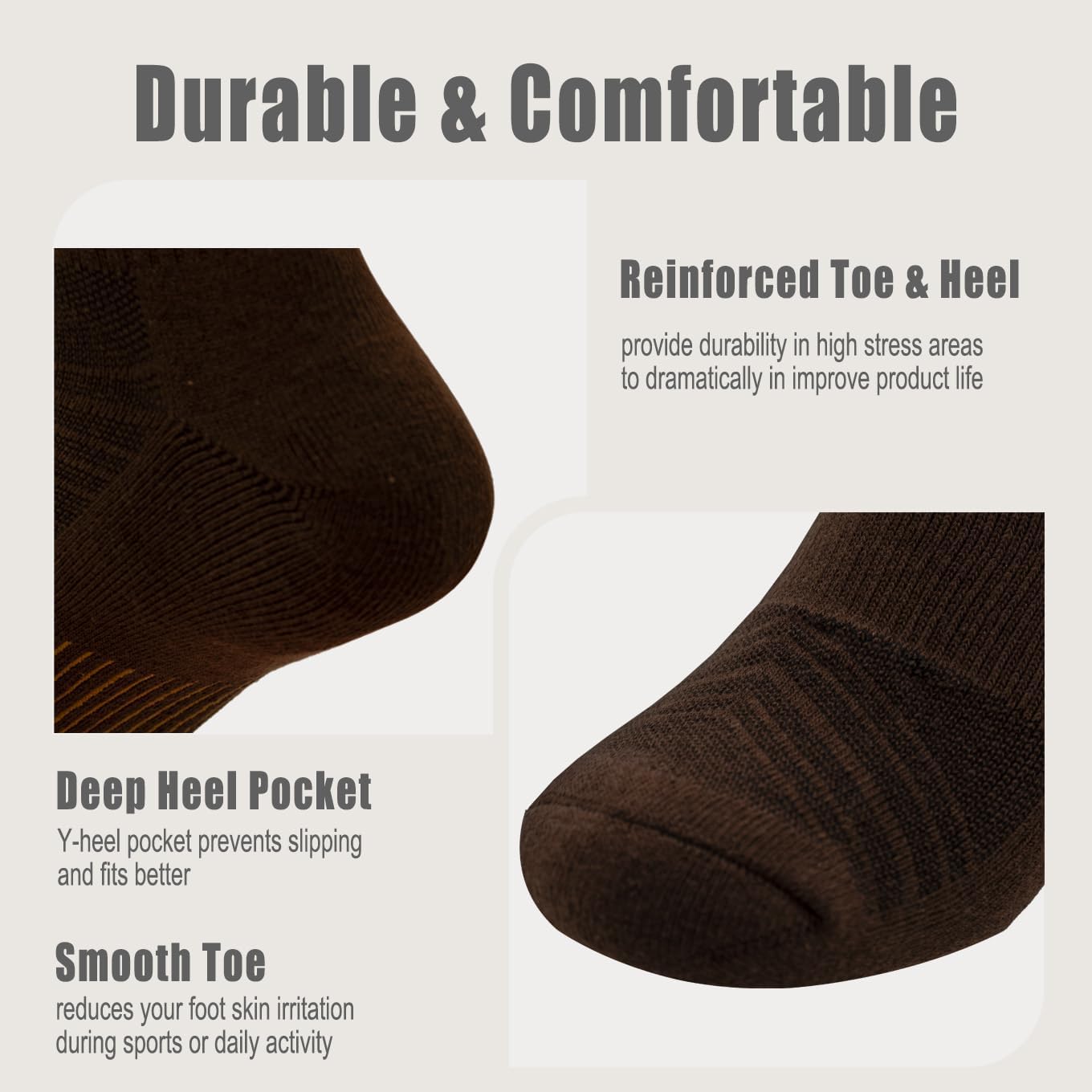 Mens Cotton Cushioned Quarter Socks, 3/5 Pairs Breathable Moisture-Wicking Non-Slip Athletic & Casual Ankle Socks