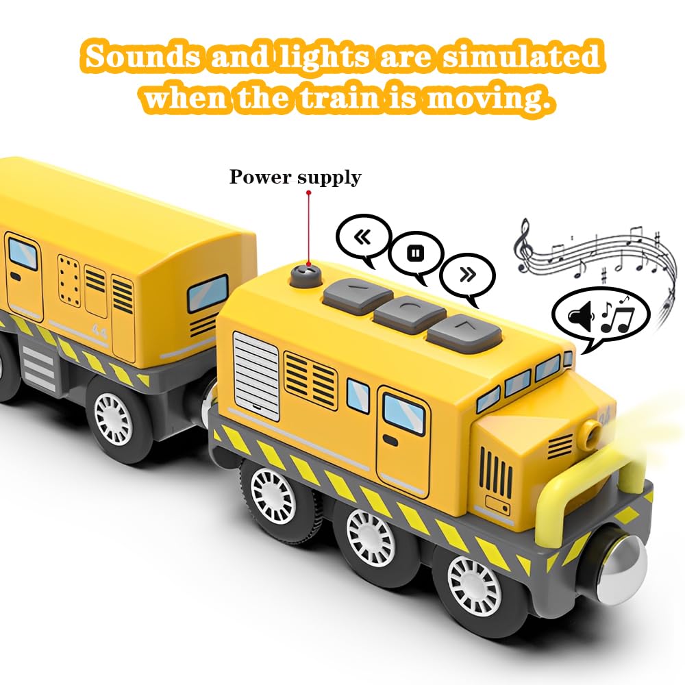 Trenino Elettrico per Bambini, Locomotiva con Suono e Luce a Batteria, Trazione Magnetica Forte, Treno Giocattolo, Compatibile con Thomas, Brio, Regalo per Bambini dai 3 Anni in Su, Giallo