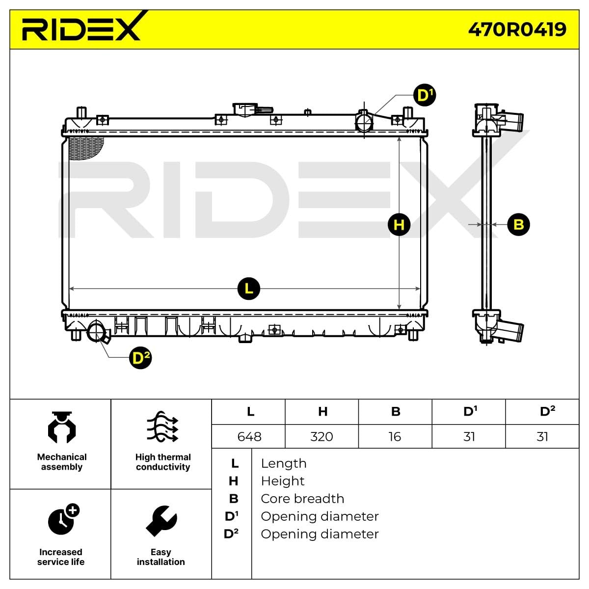 RIDEX 470R0419 Radiatore motore Compatibilità con MAZDA MX-5 II NB
