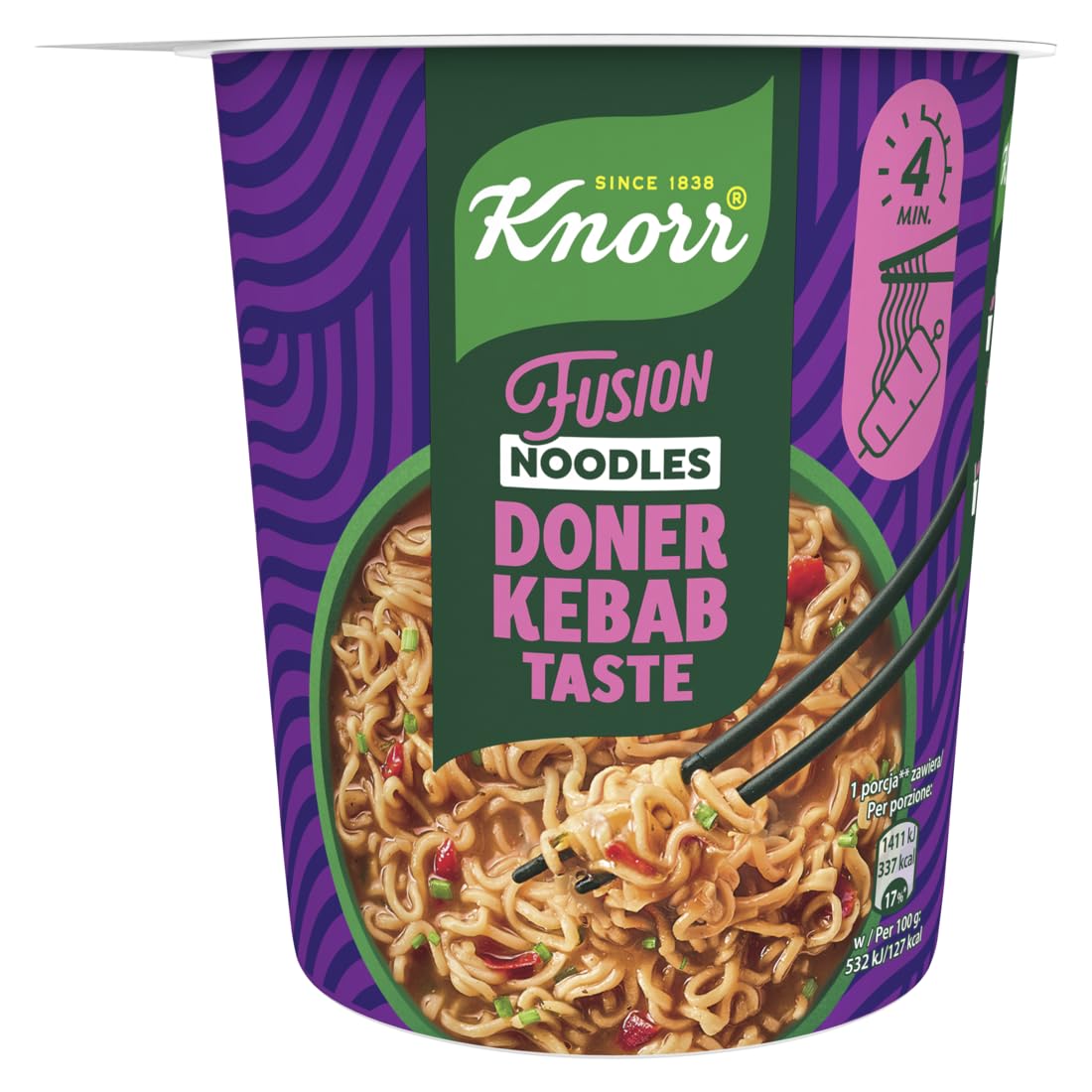 Knorr Fusion Noodles Doner Kebab, Noodles Istantanei Etnici, Pronti in 4 Minuti, Sapore Kebab Speziato con Salsa Piccante - 80 gr (Confezione da 6)