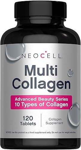NeoCell Súper Péptidos de Colágeno Múltiple | 120 Tabletas | 10 Tipos de Colágeno | Para Piel, Cabello y Uñas | Suplemento de Belleza | Para Hombres