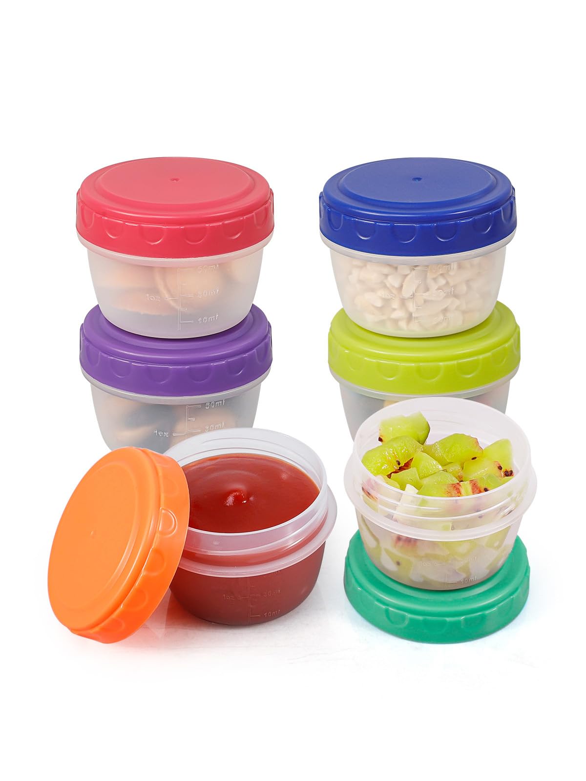 [6 Pack] Small Snack Containers with Lids - 2.7 oz Leakproof Small Salad Dressing Containers for Bento Lunch Box, BPA-Free Idea for Snacks/Condiment/Sauce, Reusable(Multicolor).
