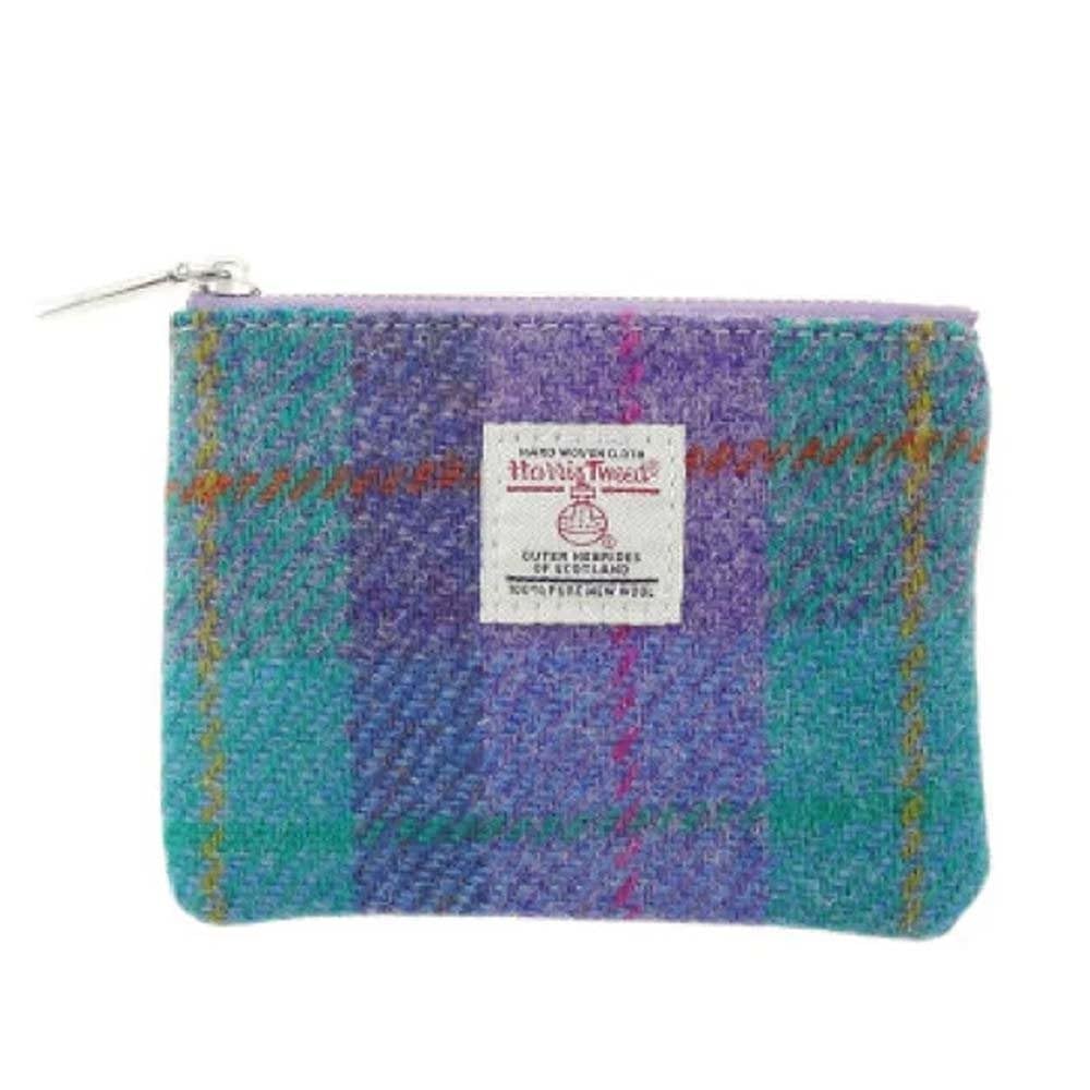 Glen Appin Women's Colour 79 Turquoise Check Harris Tweed 'Eriskay' Small Zip Coin Purse (Colour 79 Turquoise Check)