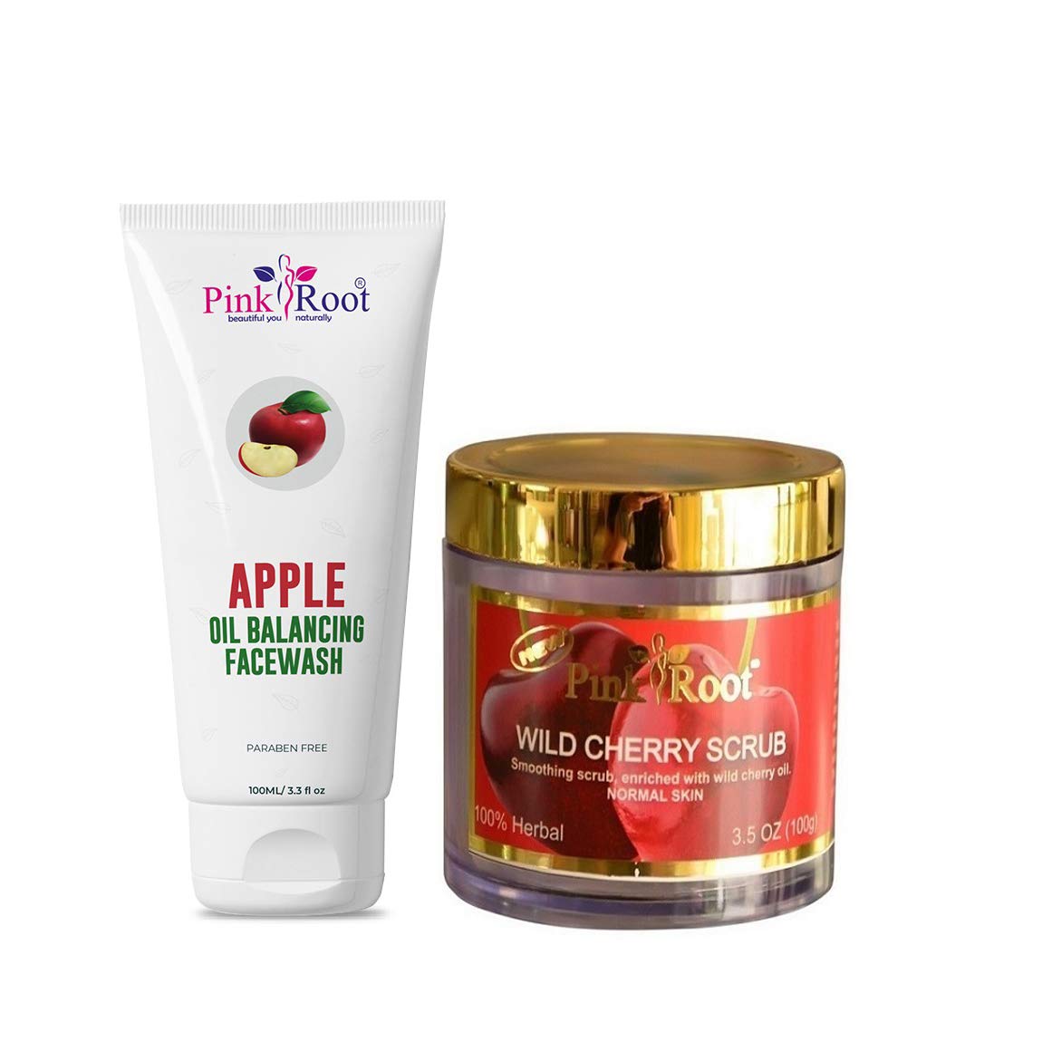 Pink Root Apple Oil Balancing Facewash 100ml with Wild Cherry Scrub 100gm