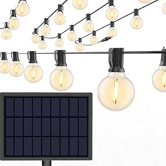 Sunlitec Solar String Lights Waterproof LED Indoor/Outdoor Hanging Umbrella Lights with 25 Bulbs - 27 Ft Patio Light for Deckyard Tents Market Cafe Gazebo Porch Party Decor (25 Light Bulb)