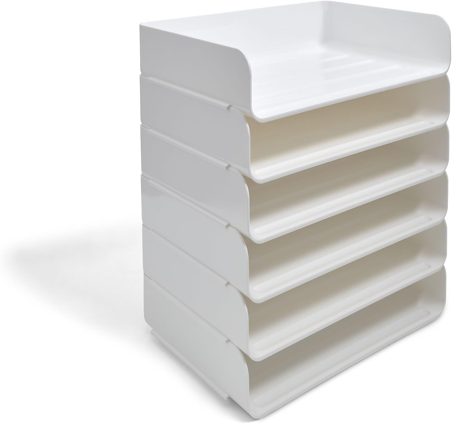 TRU RED Side‑Load Stackable Letter Tray, Plastic, White, 12/Carton – High‑Volume Desktop Paper Organizer for Office Use