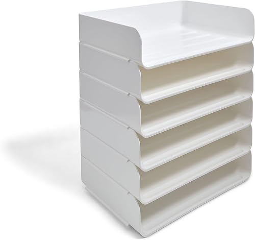 Miniatura 4 de TRU RED Bandeja plástica apilable de la carta de la carga lateral, blanco, 12cartón